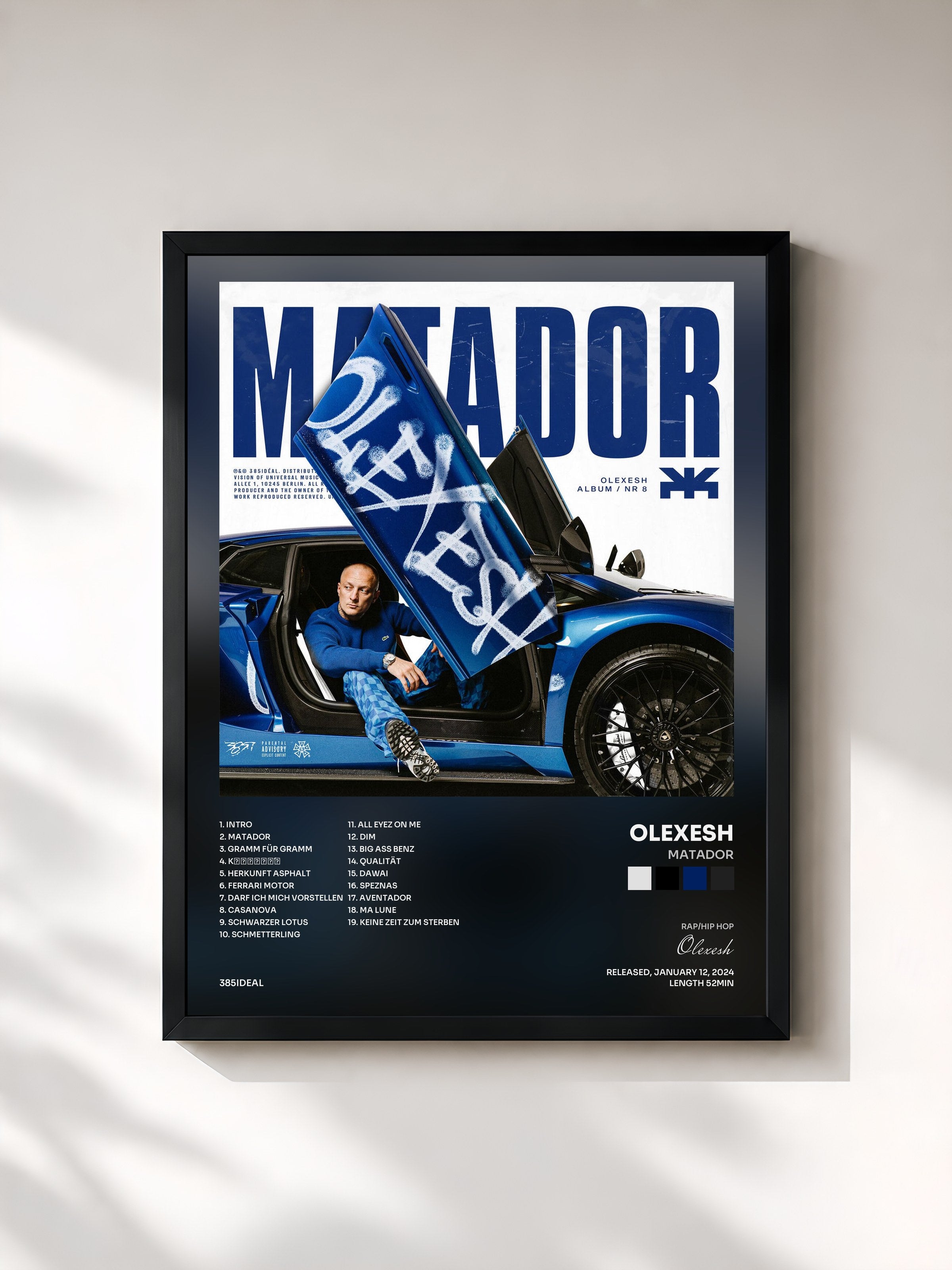 #noir Tableau de l'album Matador de Olexesh, cadre noir, imprimé et encadré en France