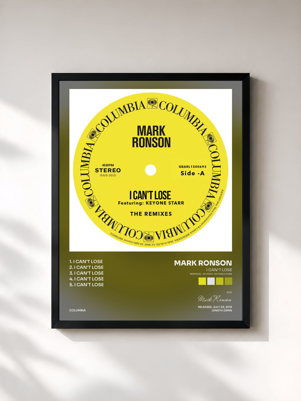 #noir Tableau de l'album I Can't Lose (Remixes) - EP (feat. Keyone Starr) de Mark Ronson, cadre noir, imprimé et encadré en France