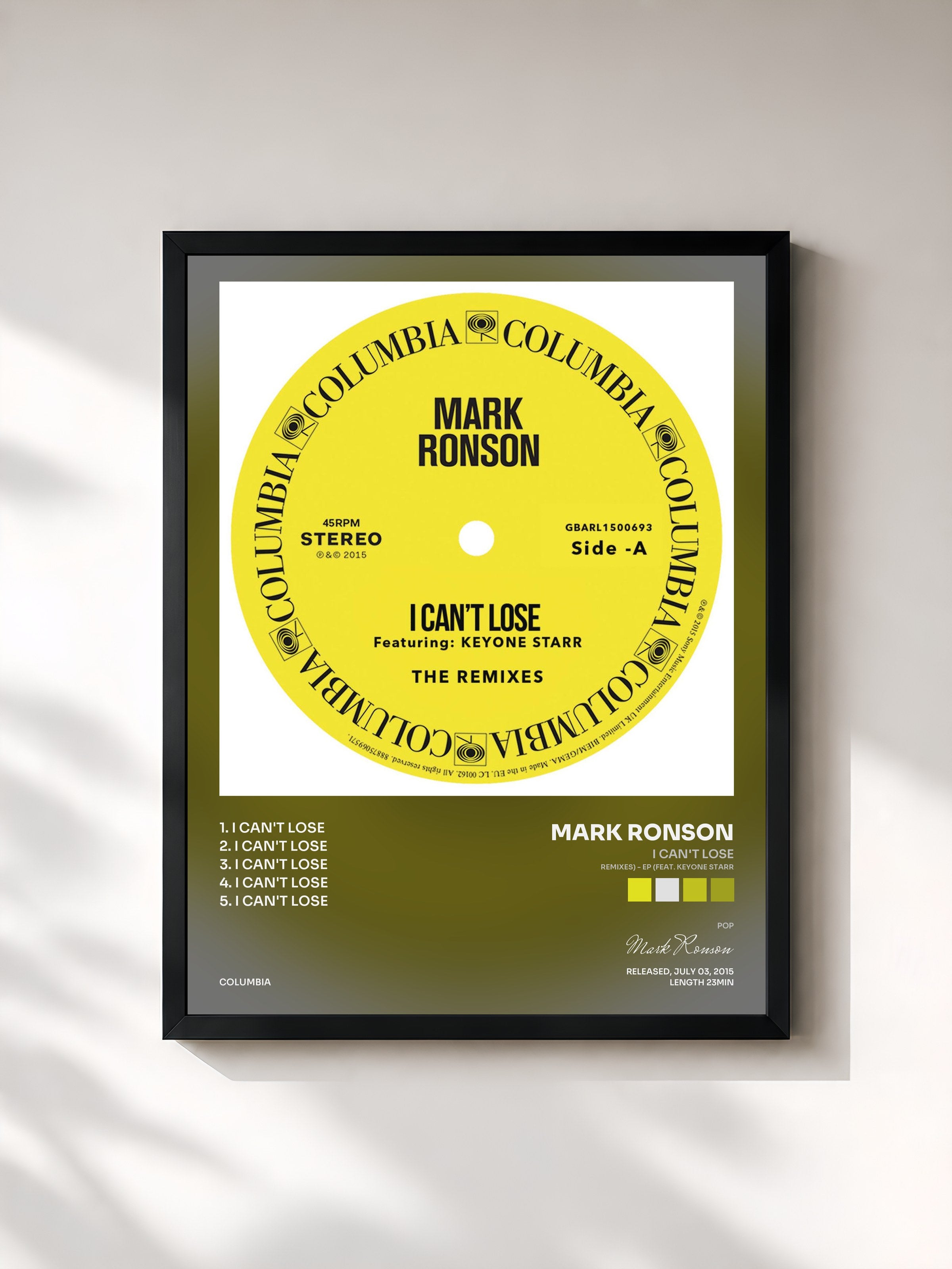 #noir Tableau de l'album I Can't Lose (Remixes) - EP (feat. Keyone Starr) de Mark Ronson, cadre noir, imprimé et encadré en France