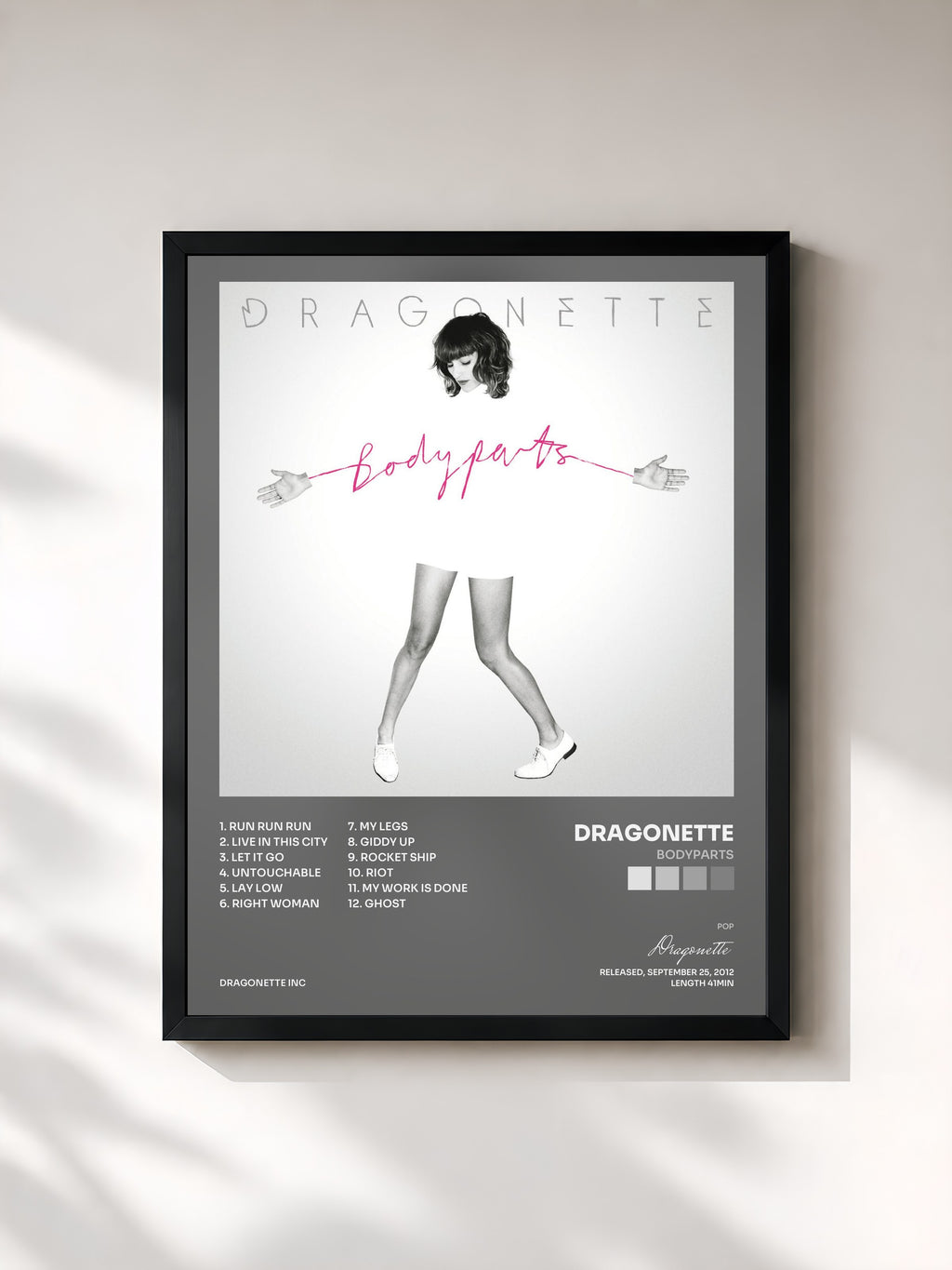 #noir Tableau de l'album Bodyparts de Dragonette, cadre noir, imprimé et encadré en France