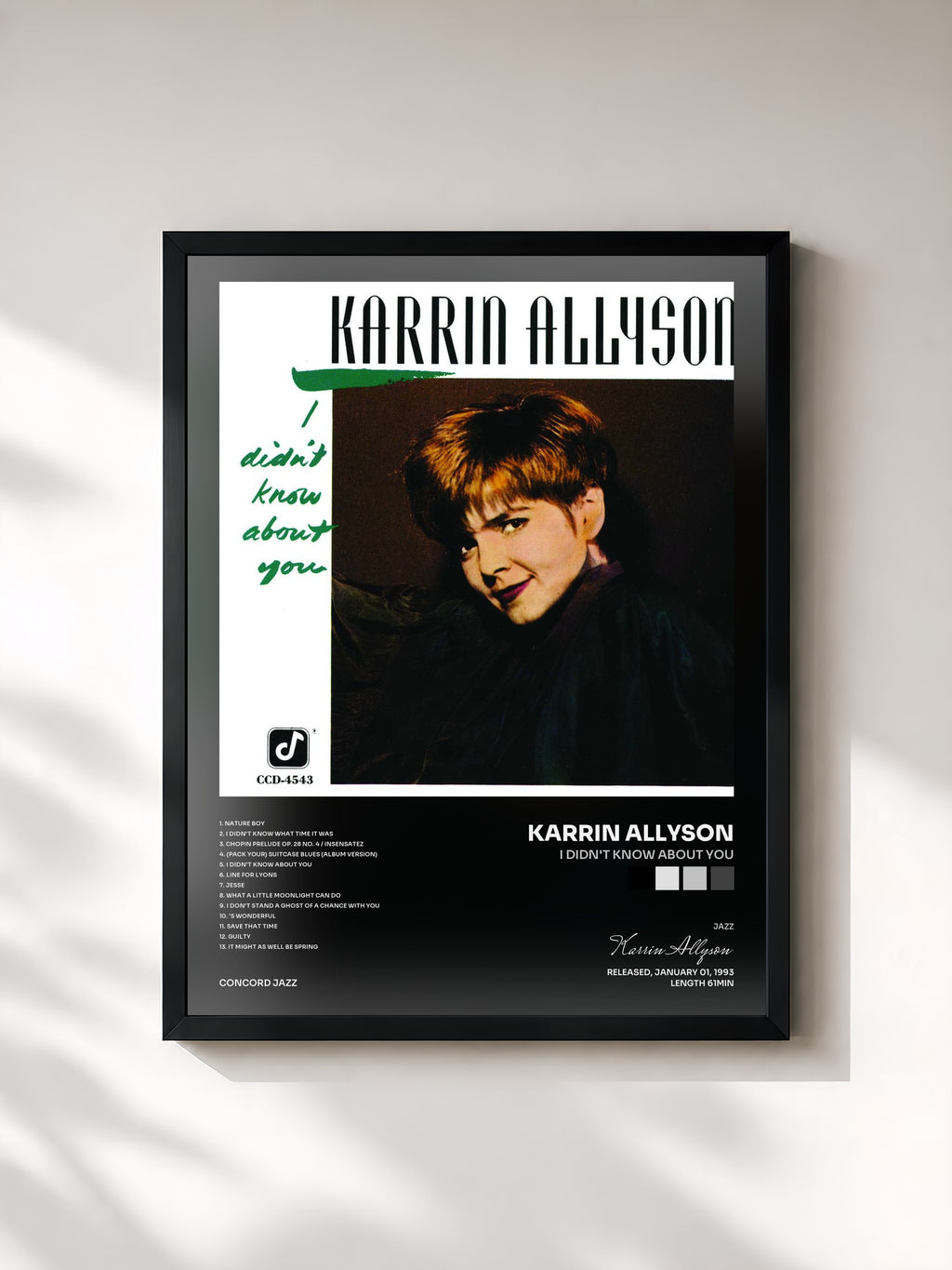 #noir Tableau de l'album I Didn't Know About You de Karrin Allyson, cadre noir, imprimé et encadré en France