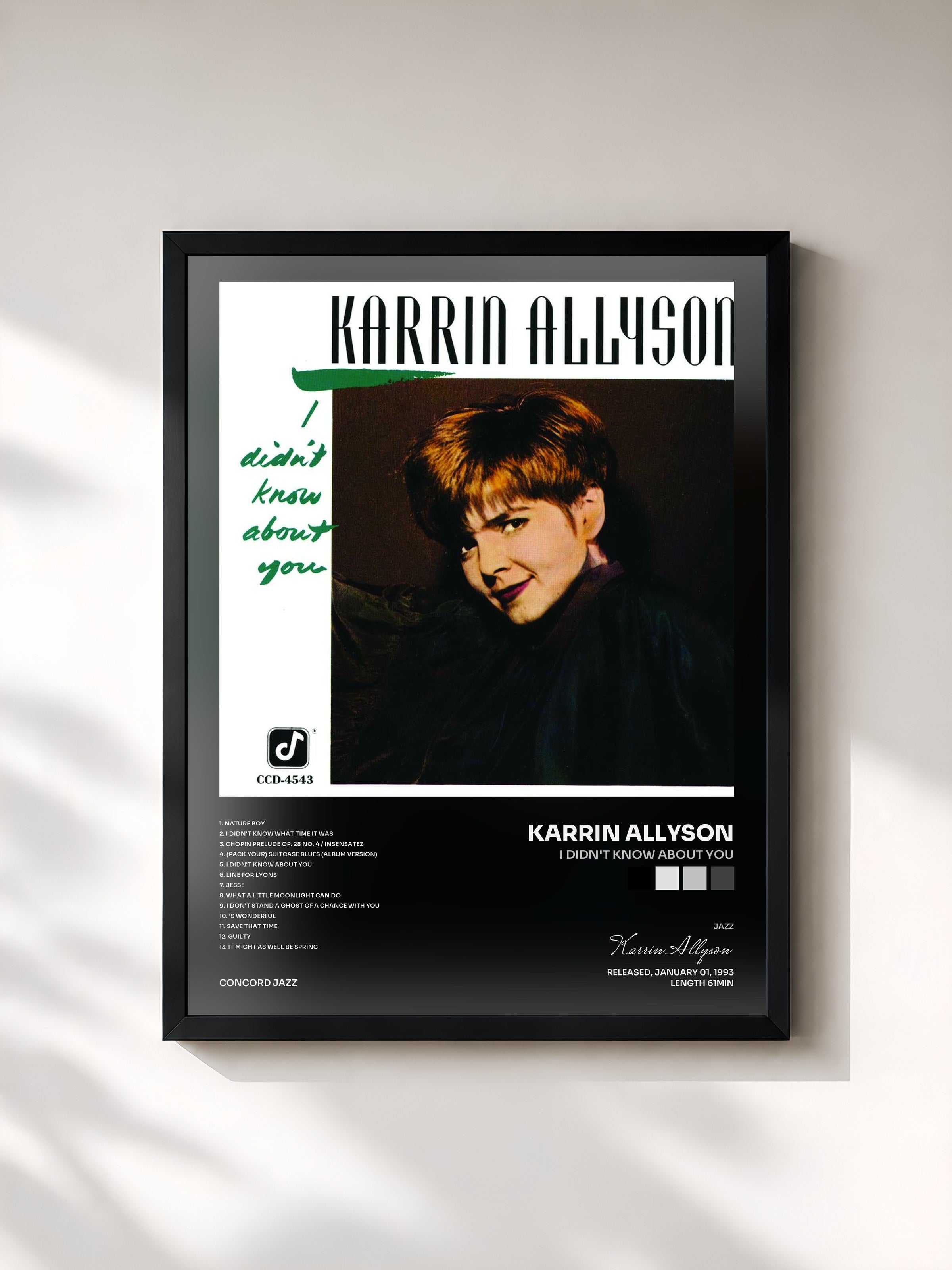 #noir Tableau de l'album I Didn't Know About You de Karrin Allyson, cadre noir, imprimé et encadré en France
