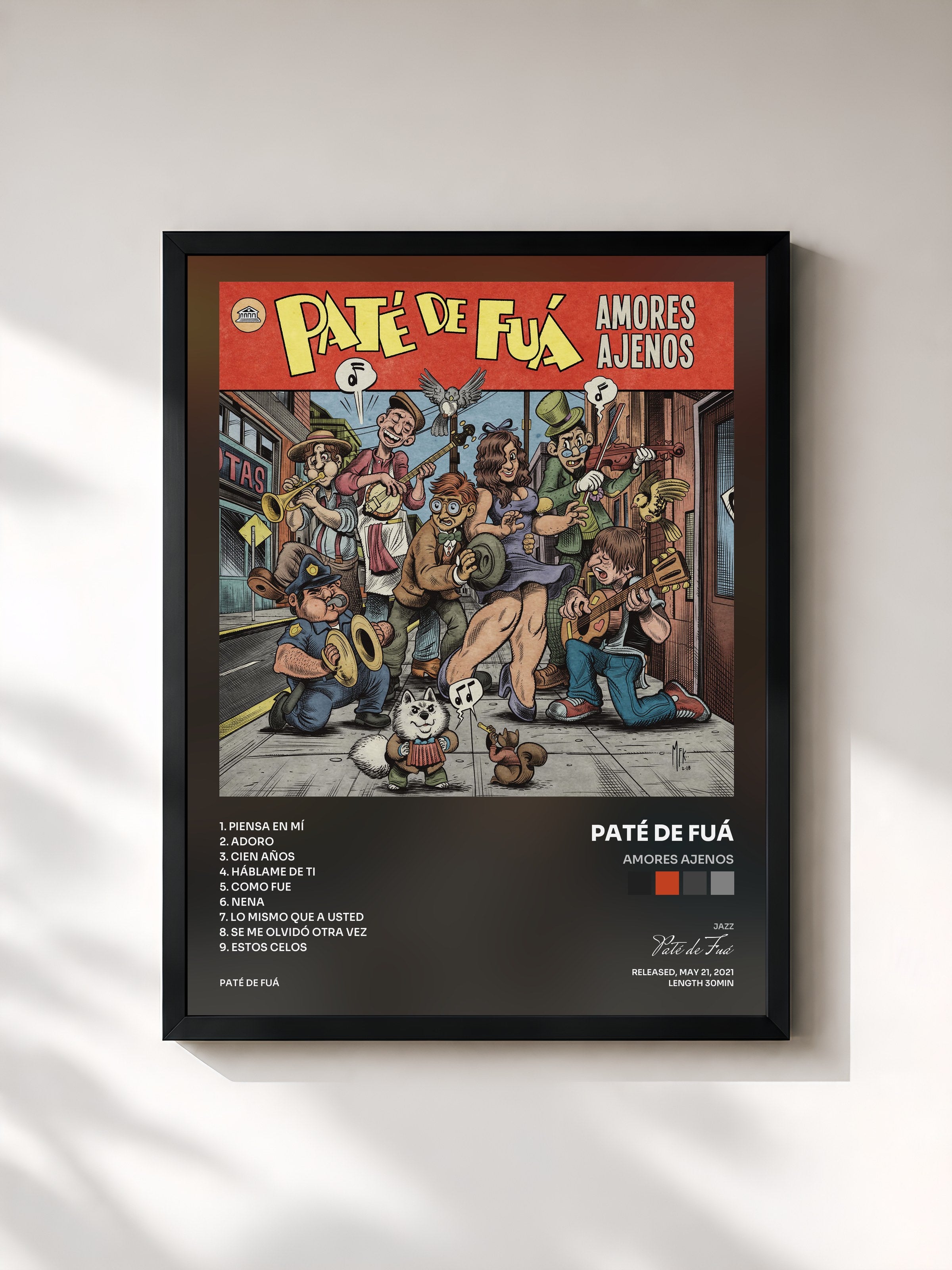 #noir Tableau de l'album Amores Ajenos de Paté de Fuá, cadre noir, imprimé et encadré en France