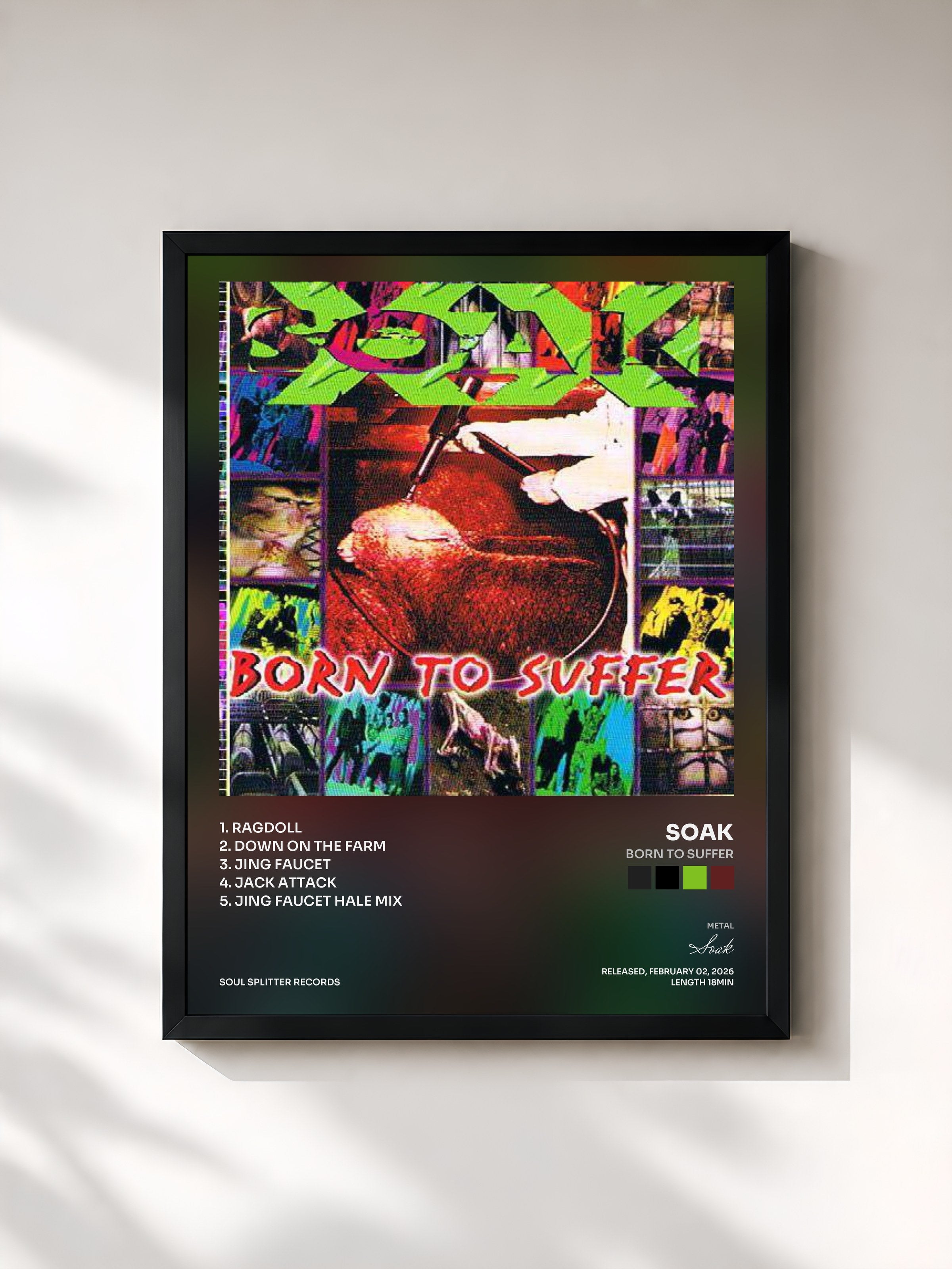 #noir Tableau de l'album Born To Suffer de Soak, cadre noir, imprimé et encadré en France