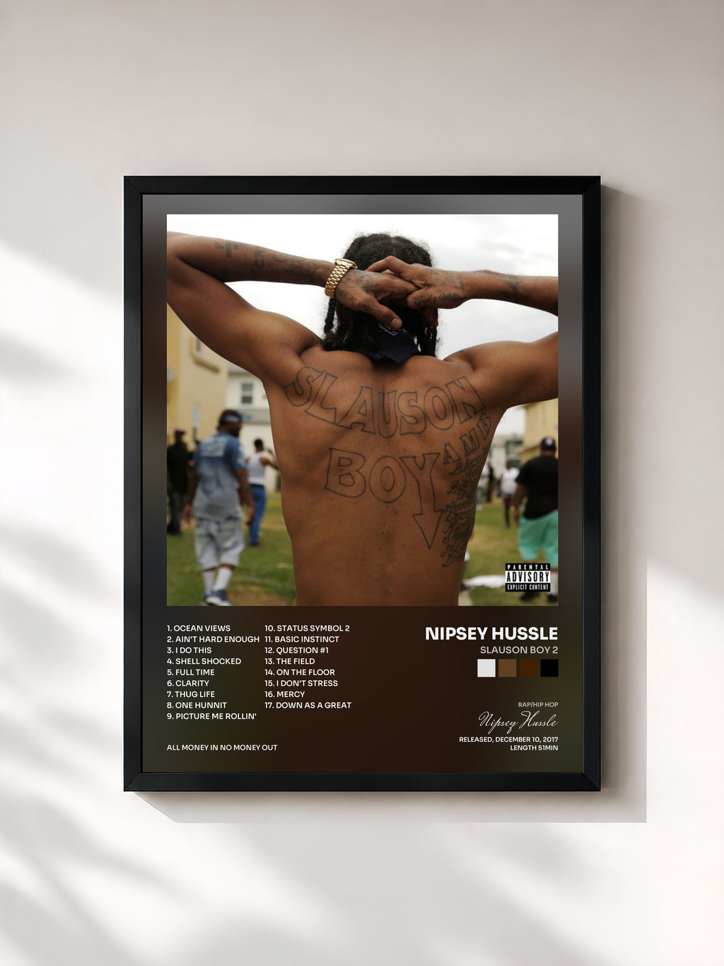#noir Tableau de l'album Slauson Boy 2 de Nipsey Hussle, cadre noir, imprimé et encadré en France