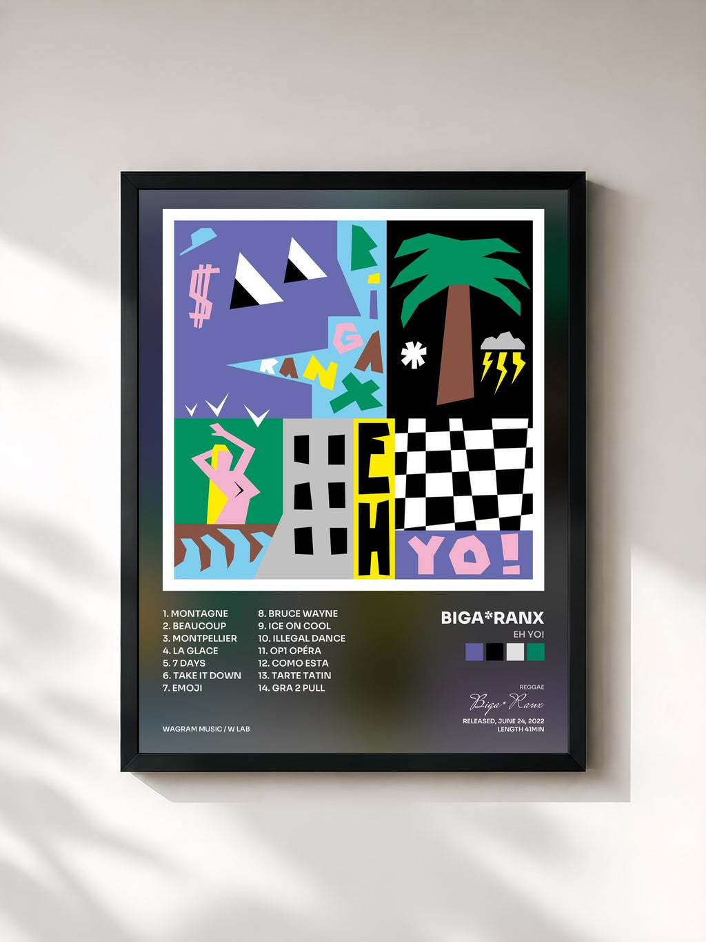 #noir Tableau de l'album Eh Yo! de Biga*Ranx, cadre noir, imprimé et encadré en France