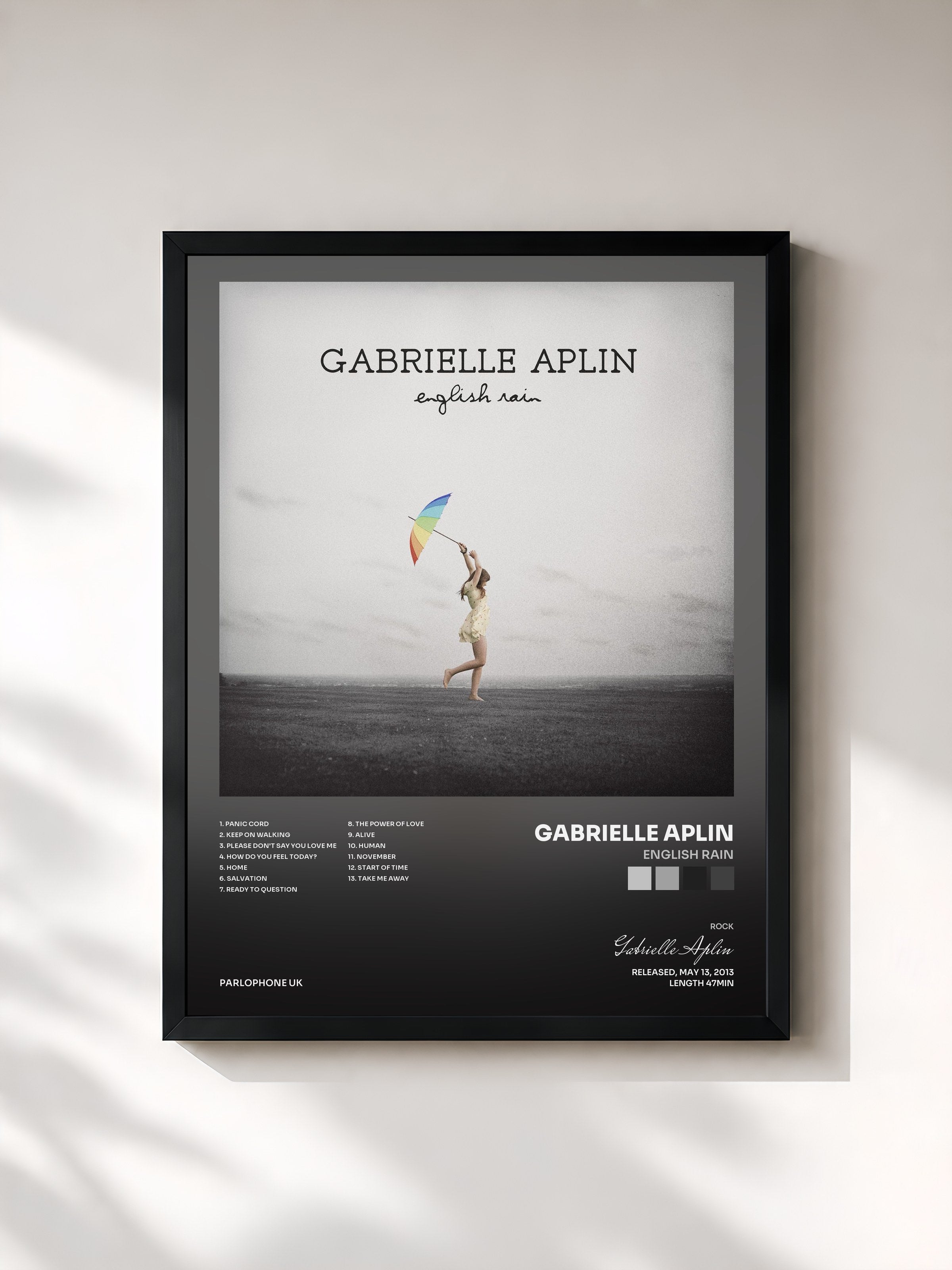 #noir Tableau de l'album English Rain de Gabrielle Aplin, cadre noir, imprimé et encadré en France