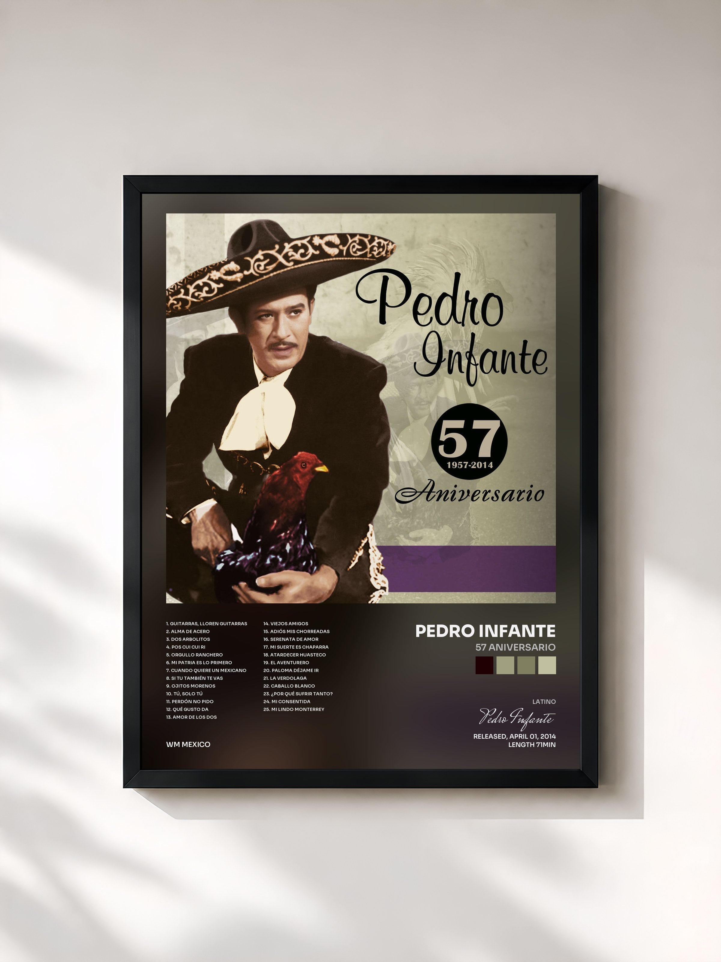#noir Tableau de l'album 57 Aniversario de Pedro Infante, cadre noir, imprimé et encadré en France