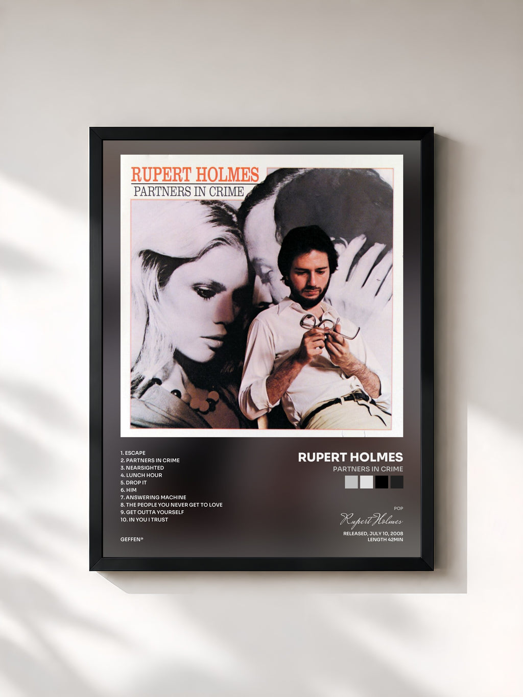 #noir Tableau de l'album Partners In Crime de Rupert Holmes, cadre noir, imprimé et encadré en France