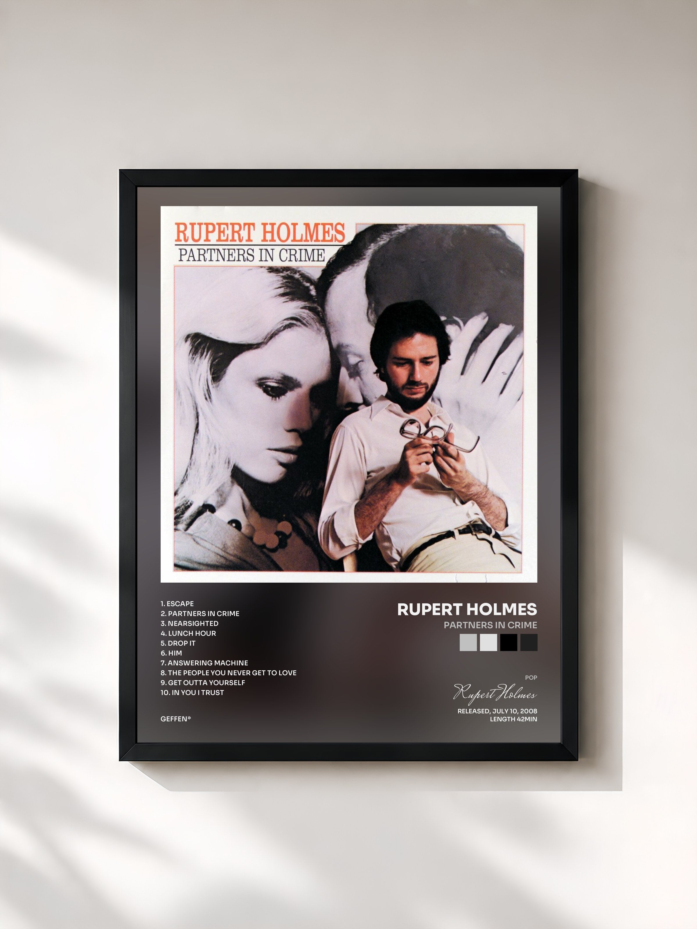 #noir Tableau de l'album Partners In Crime de Rupert Holmes, cadre noir, imprimé et encadré en France