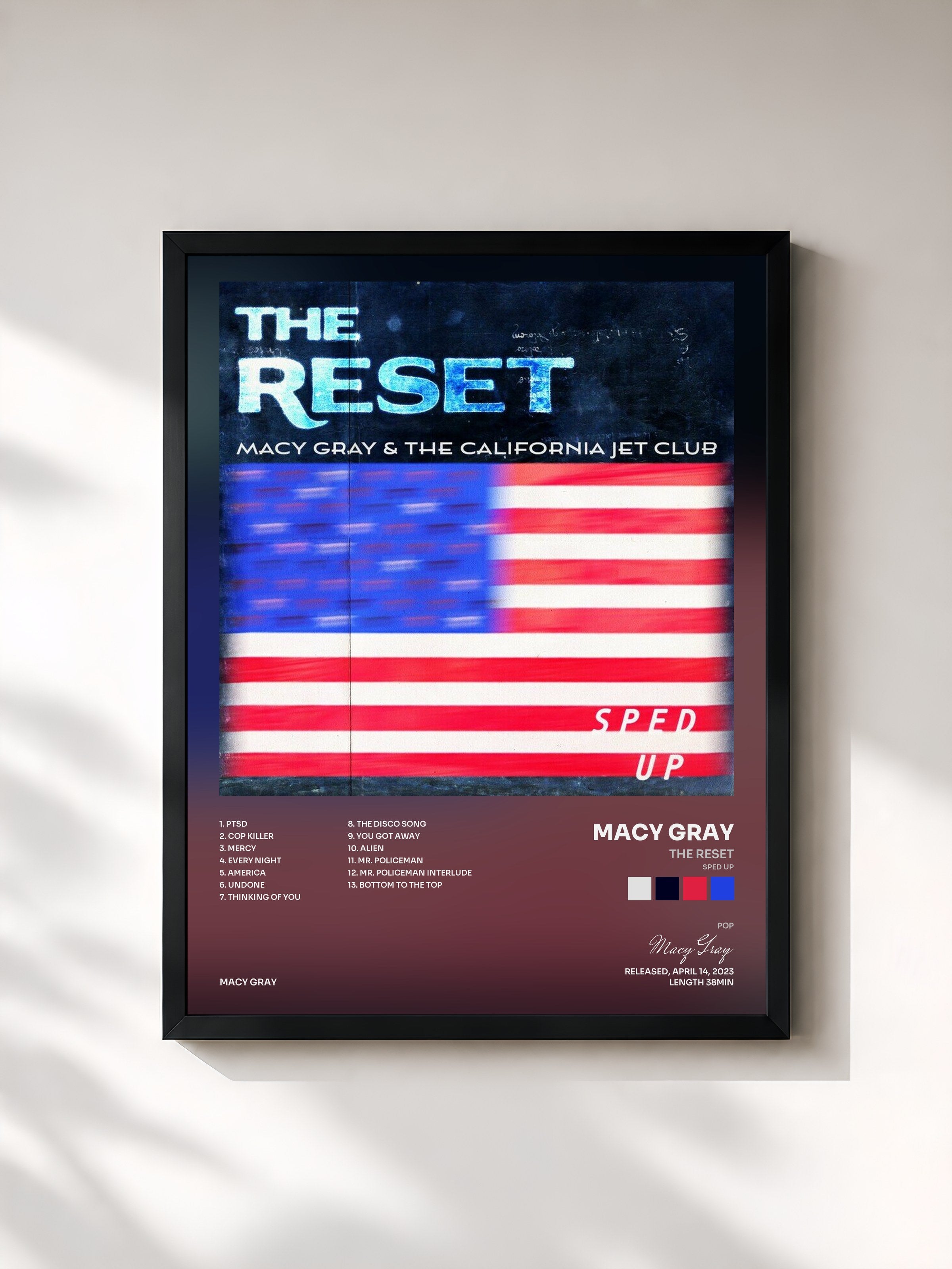 #noir Tableau de l'album The Reset (Sped Up) de Macy Gray, cadre noir, imprimé et encadré en France