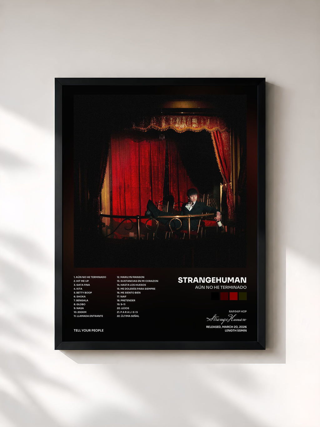 #noir Tableau de l'album AÚN NO HE TERMINADO de StrangeHuman, cadre noir, imprimé et encadré en France