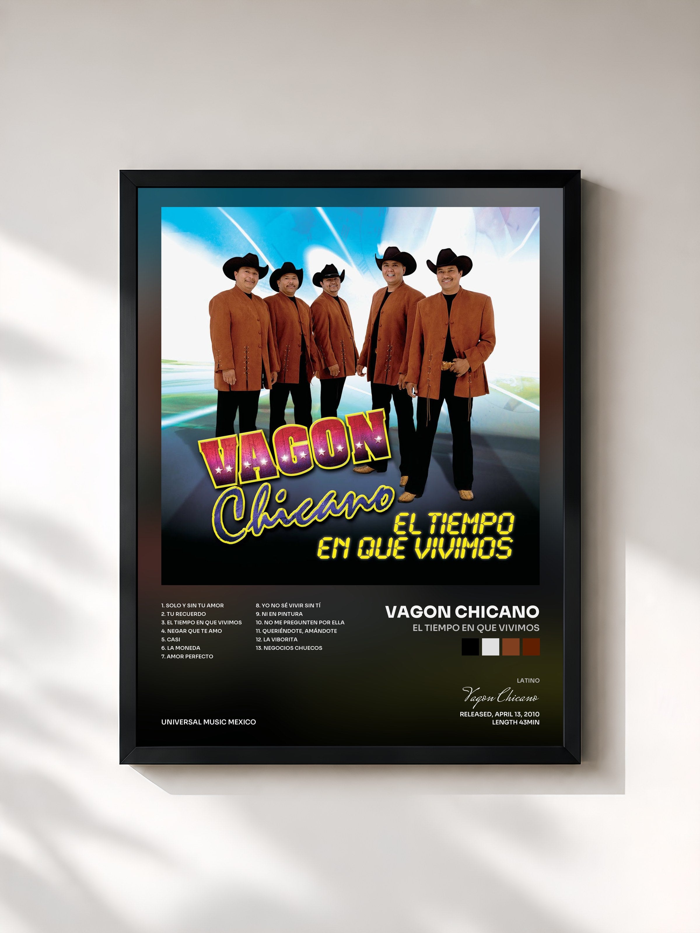 #noir Tableau de l'album El Tiempo En Que Vivimos de Vagon Chicano, cadre noir, imprimé et encadré en France