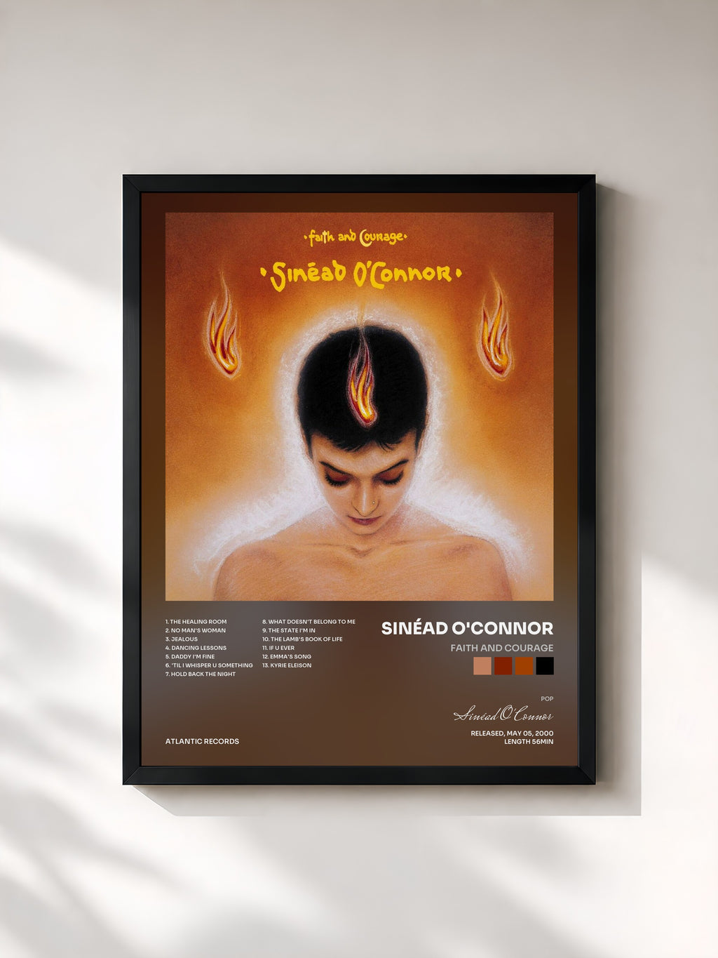 #noir Tableau de l'album Faith and Courage de Sinéad O'Connor, cadre noir, imprimé et encadré en France