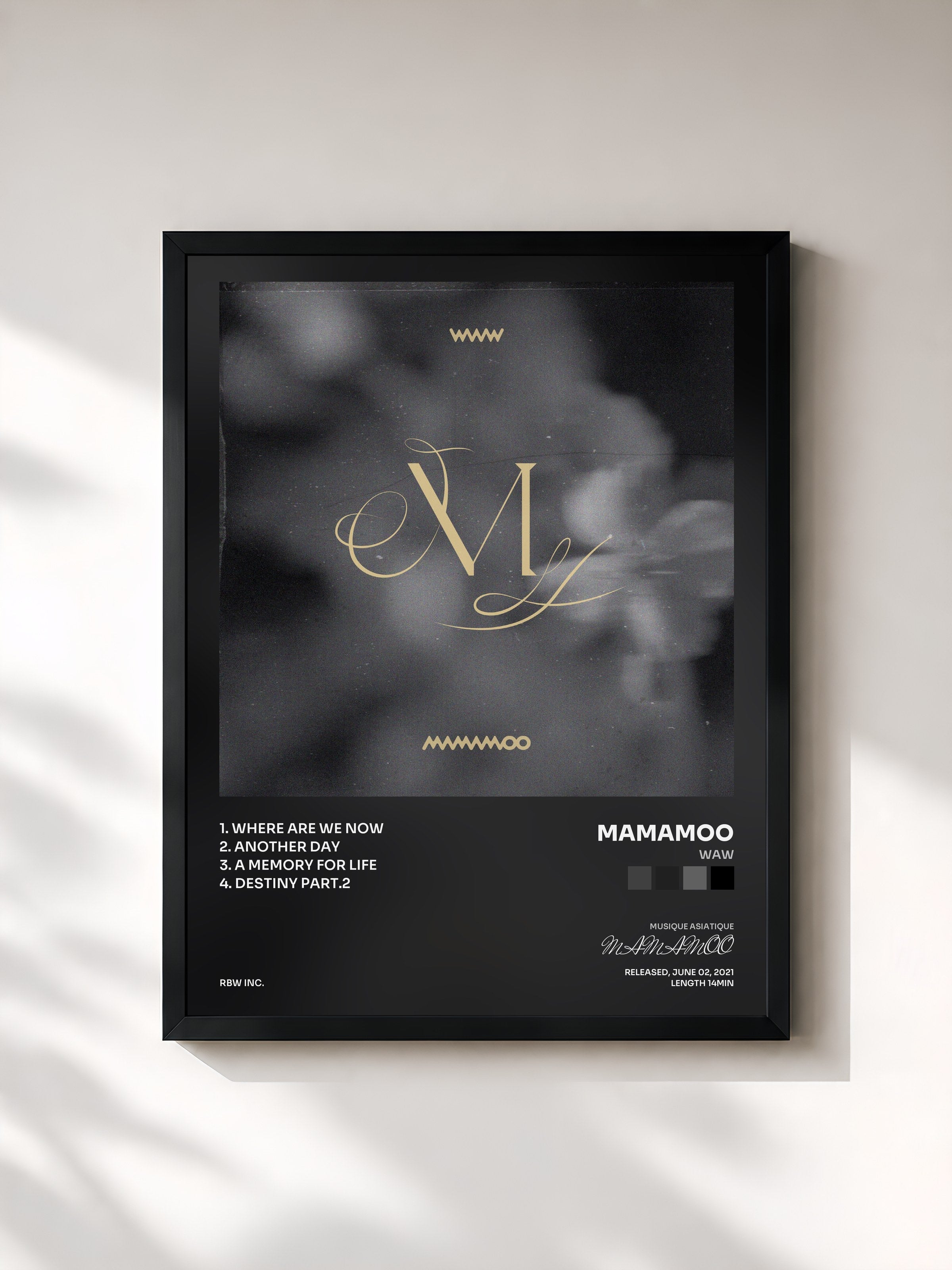 #noir Tableau de l'album WAW de MAMAMOO, cadre noir, imprimé et encadré en France