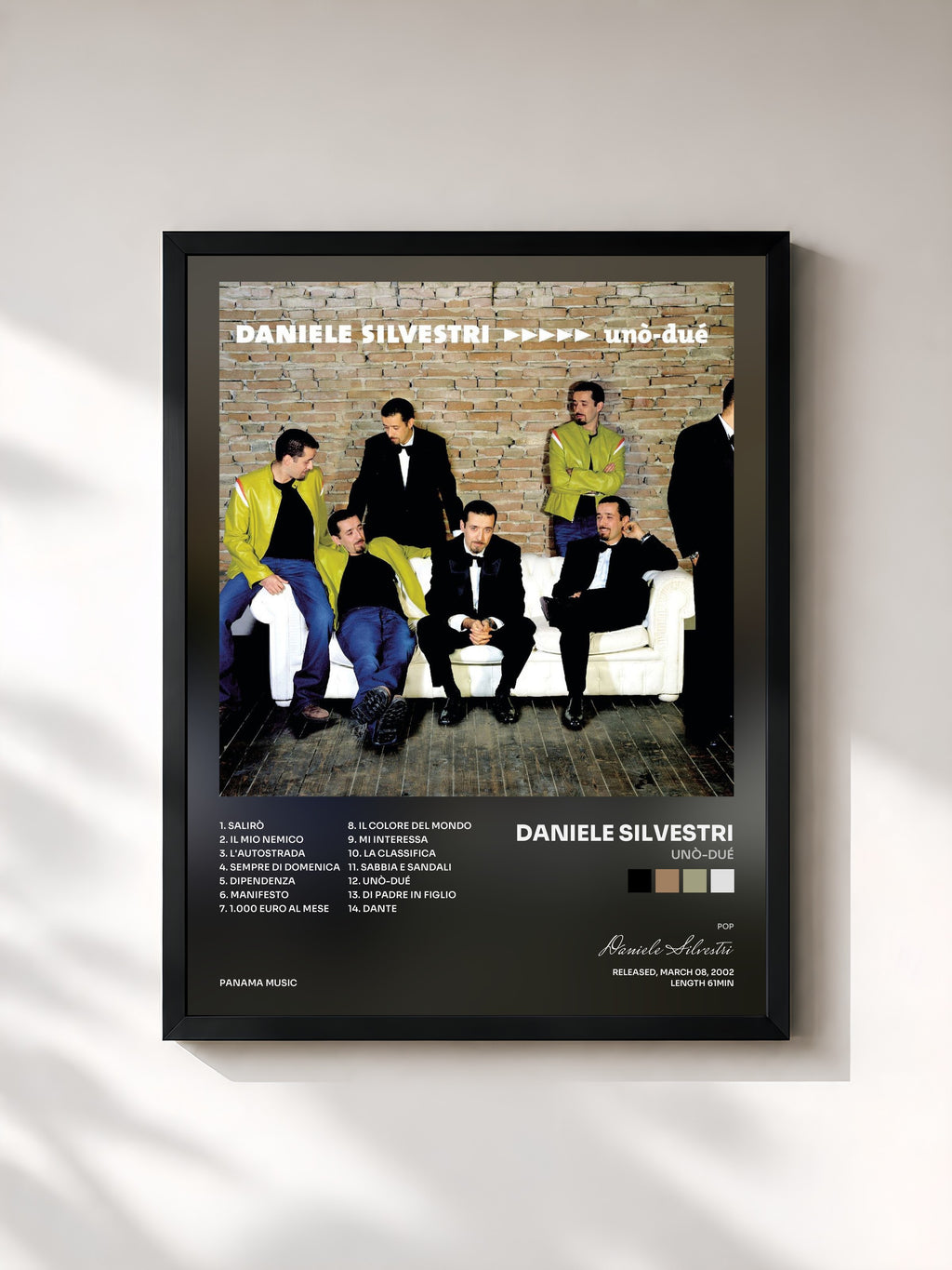 #noir Tableau de l'album Unò-Dué de Daniele Silvestri, cadre noir, imprimé et encadré en France