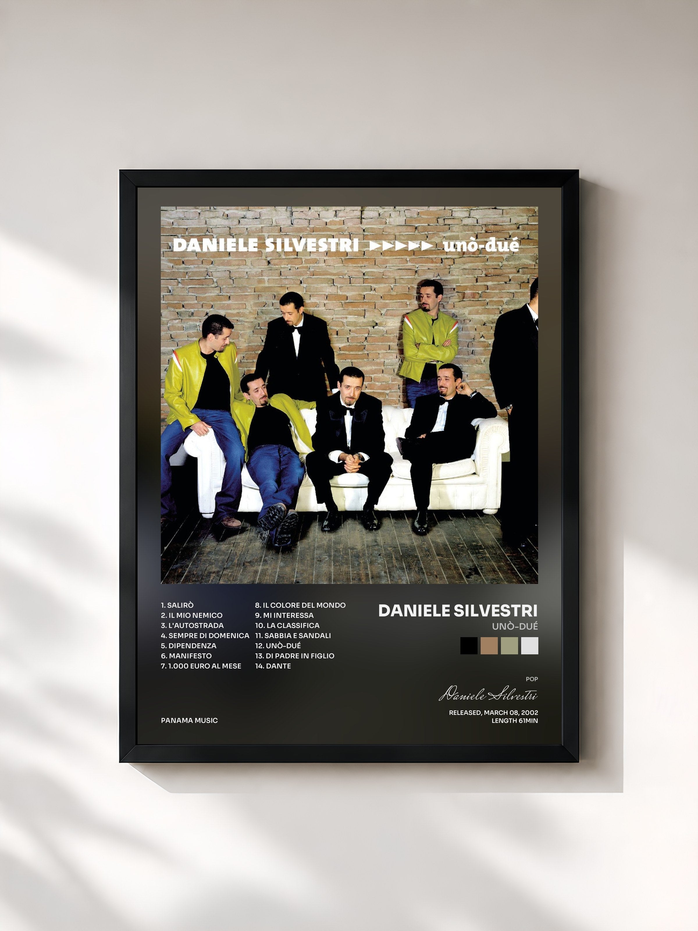 #noir Tableau de l'album Unò-Dué de Daniele Silvestri, cadre noir, imprimé et encadré en France