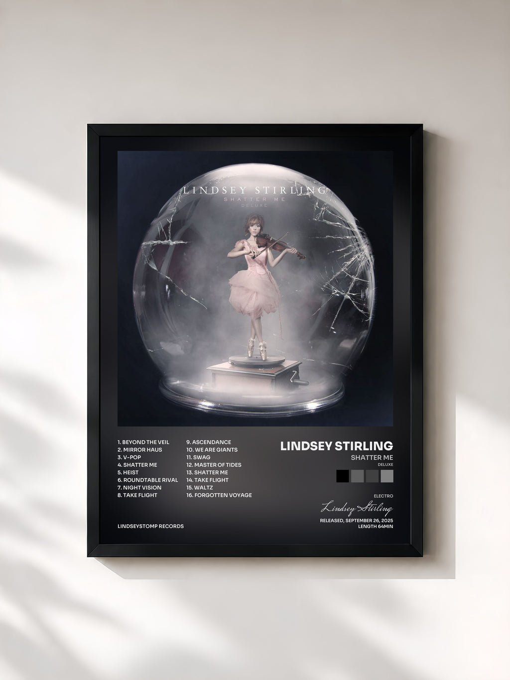 #noir Tableau de l'album Shatter Me (Deluxe) de Lindsey Stirling, cadre noir, imprimé et encadré en France