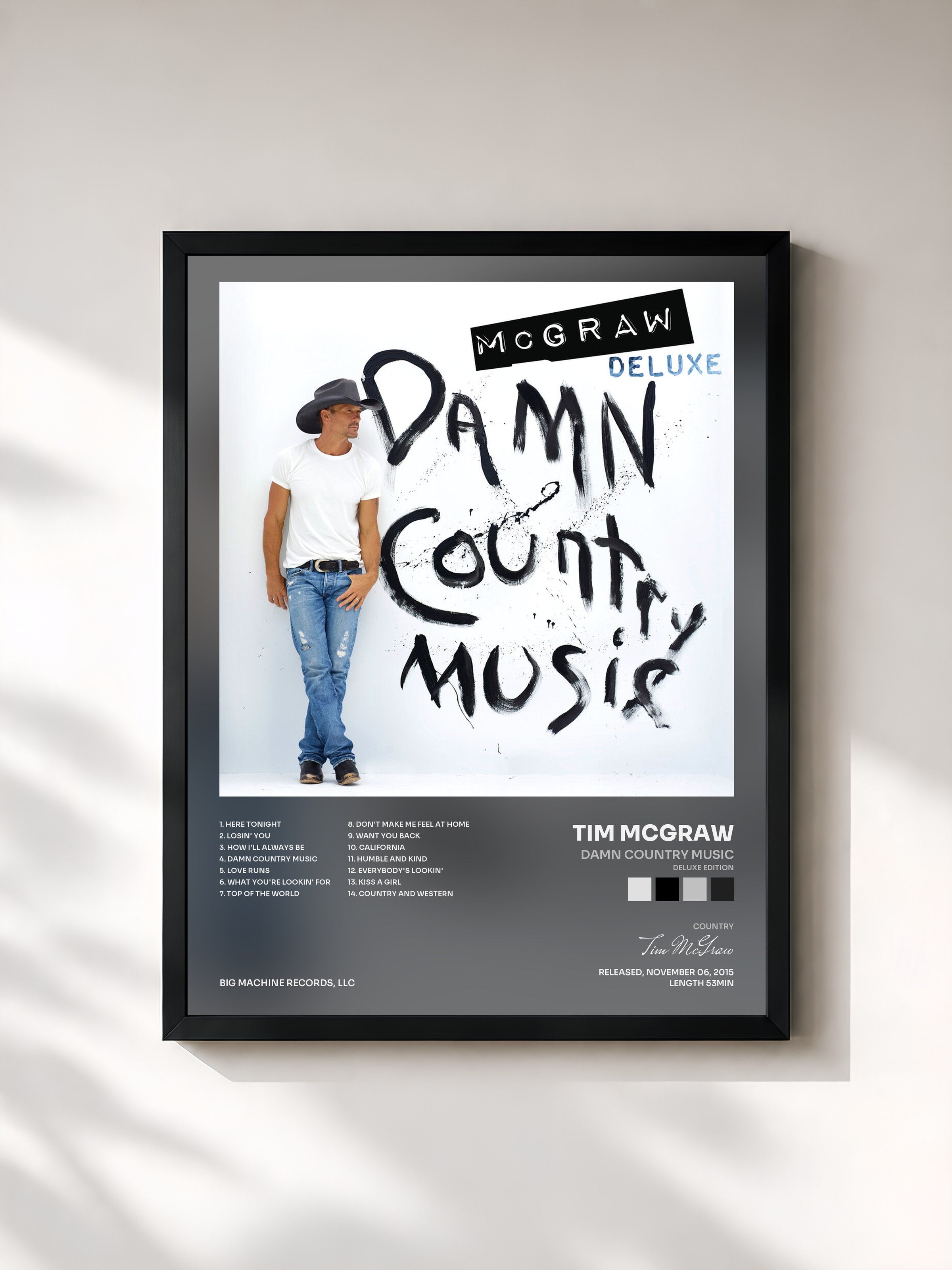 #noir Tableau de l'album Damn Country Music (Deluxe Edition) de Tim McGraw, cadre noir, imprimé et encadré en France
