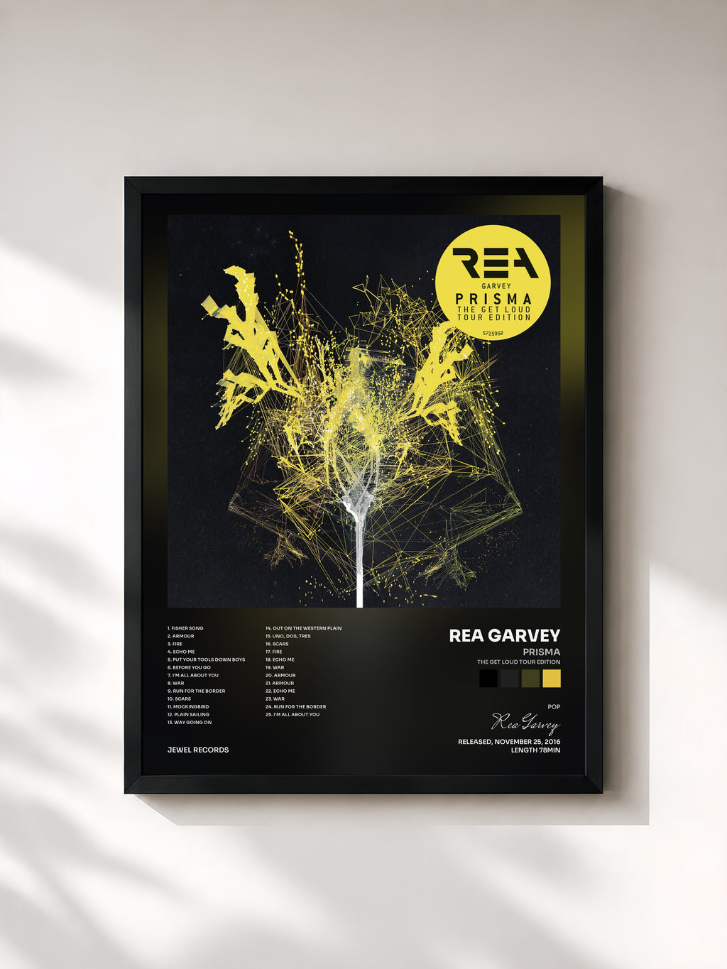 #noir Tableau de l'album Prisma (The Get Loud Tour Edition) de Rea Garvey, cadre noir, imprimé et encadré en France