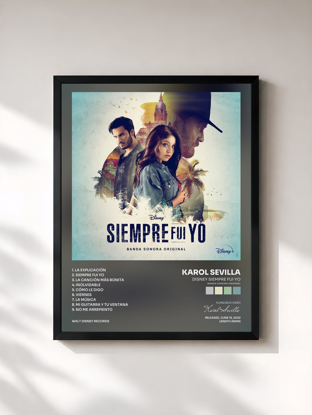 #noir Disney Siempre Fui Yo (Banda Sonora Original) di Karol Sevilla in stampa incorniciata, cornice nera, stampata e incorniciata in Francia
