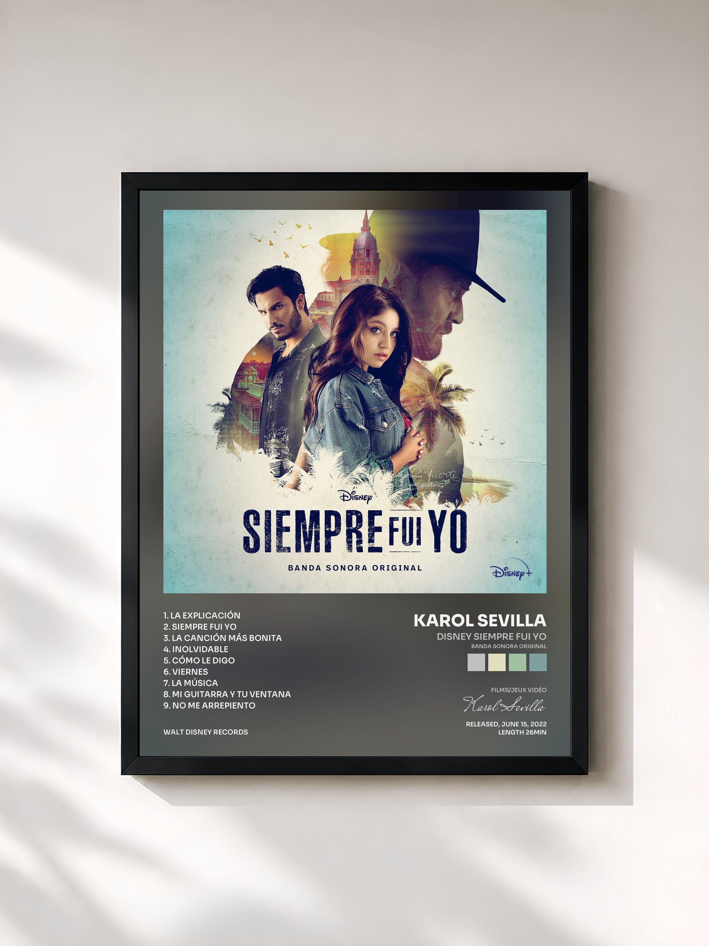 #noir Tableau de l'album Disney Siempre Fui Yo (Banda Sonora Original) de Karol Sevilla, cadre noir, imprimé et encadré en France