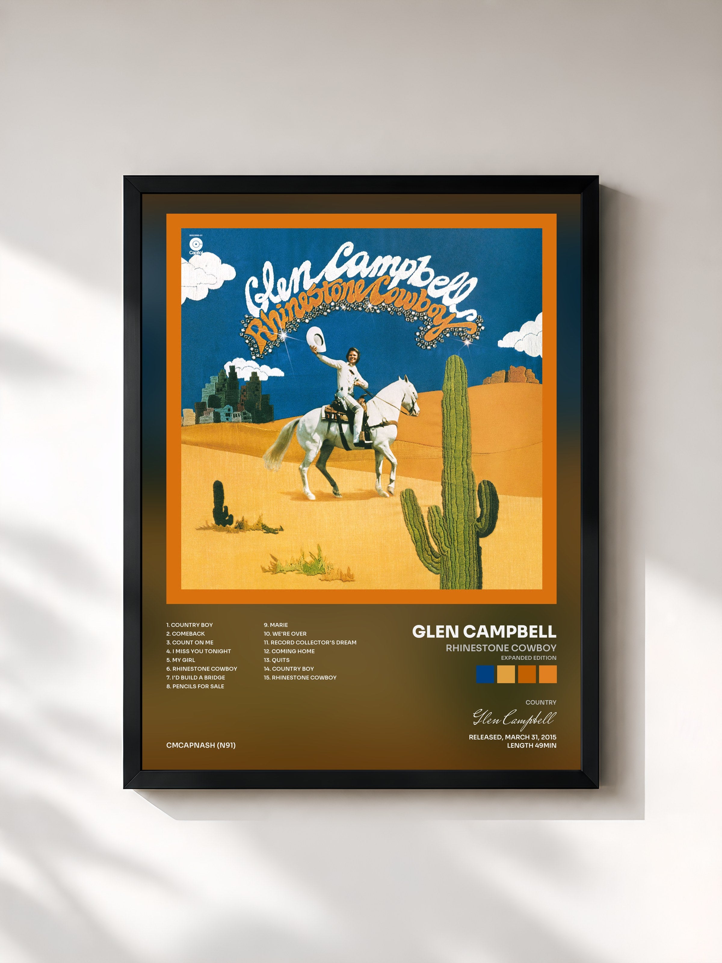 #noir Tableau de l'album Rhinestone Cowboy (Expanded Edition) de Glen Campbell, cadre noir, imprimé et encadré en France