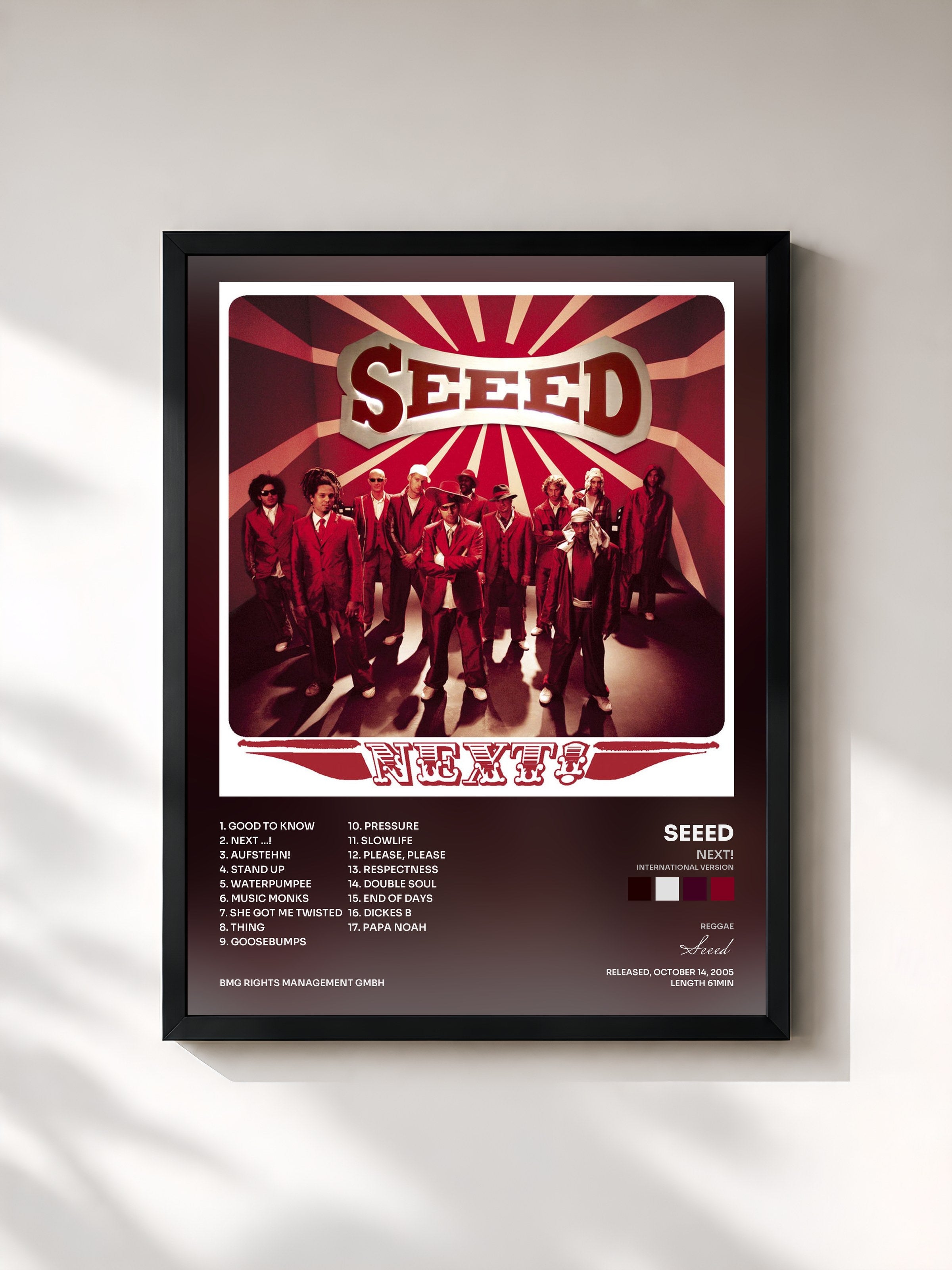 #noir Tableau de l'album Next! (International Version) de Seeed, cadre noir, imprimé et encadré en France