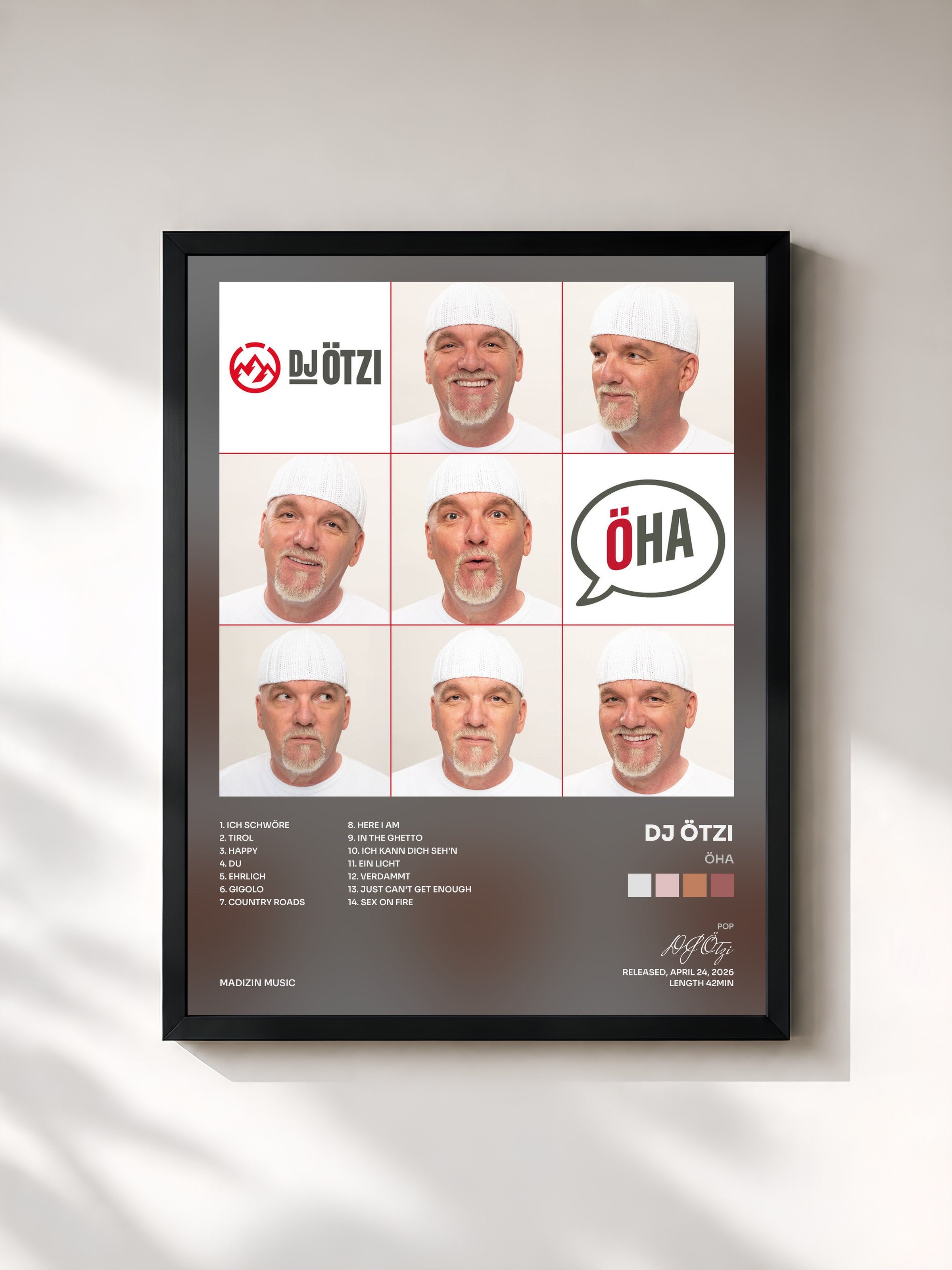 #noir Tableau de l'album ÖHA de DJ Ötzi, cadre noir, imprimé et encadré en France