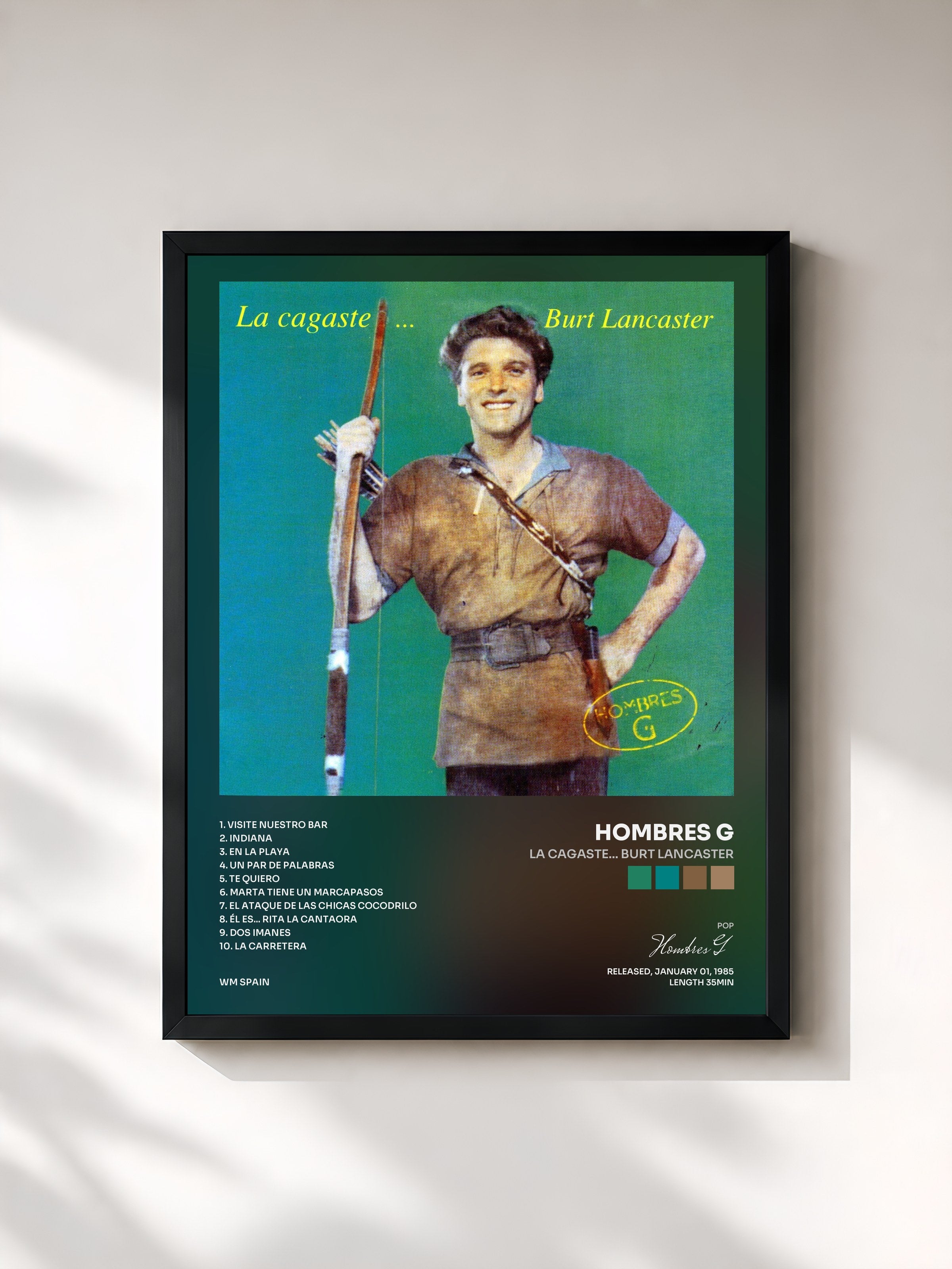#noir Tableau de l'album La Cagaste... Burt Lancaster de Hombres G, cadre noir, imprimé et encadré en France