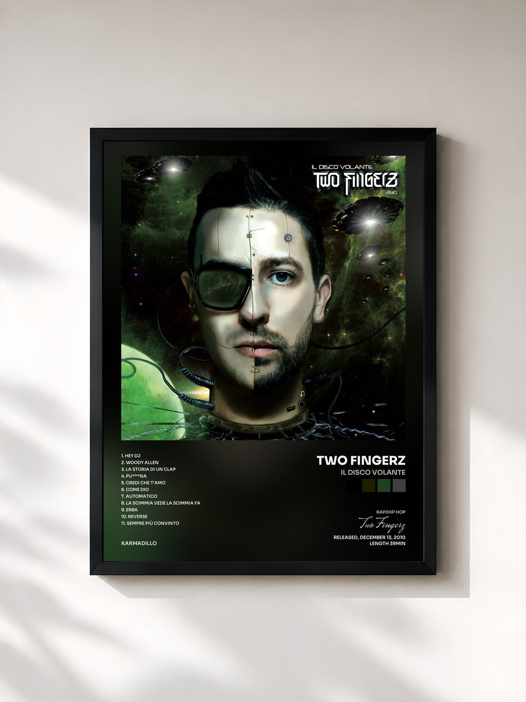 #noir Tableau de l'album Il disco volante de Two Fingerz, cadre noir, imprimé et encadré en France