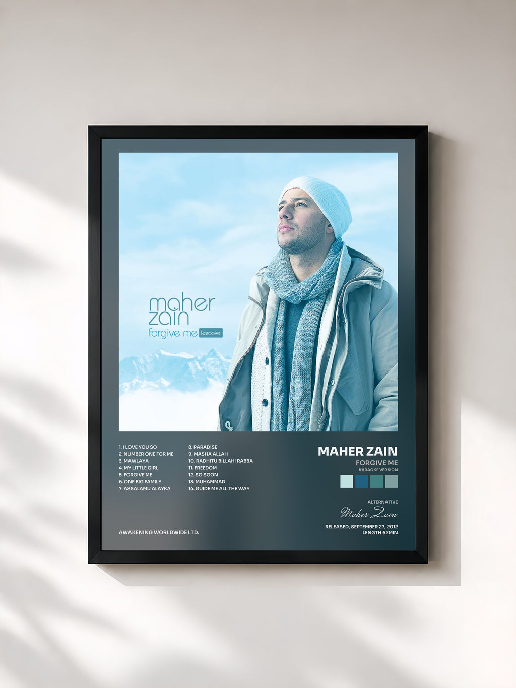 #noir Tableau de l'album Forgive Me (Karaoke Version) de Maher Zain, cadre noir, imprimé et encadré en France