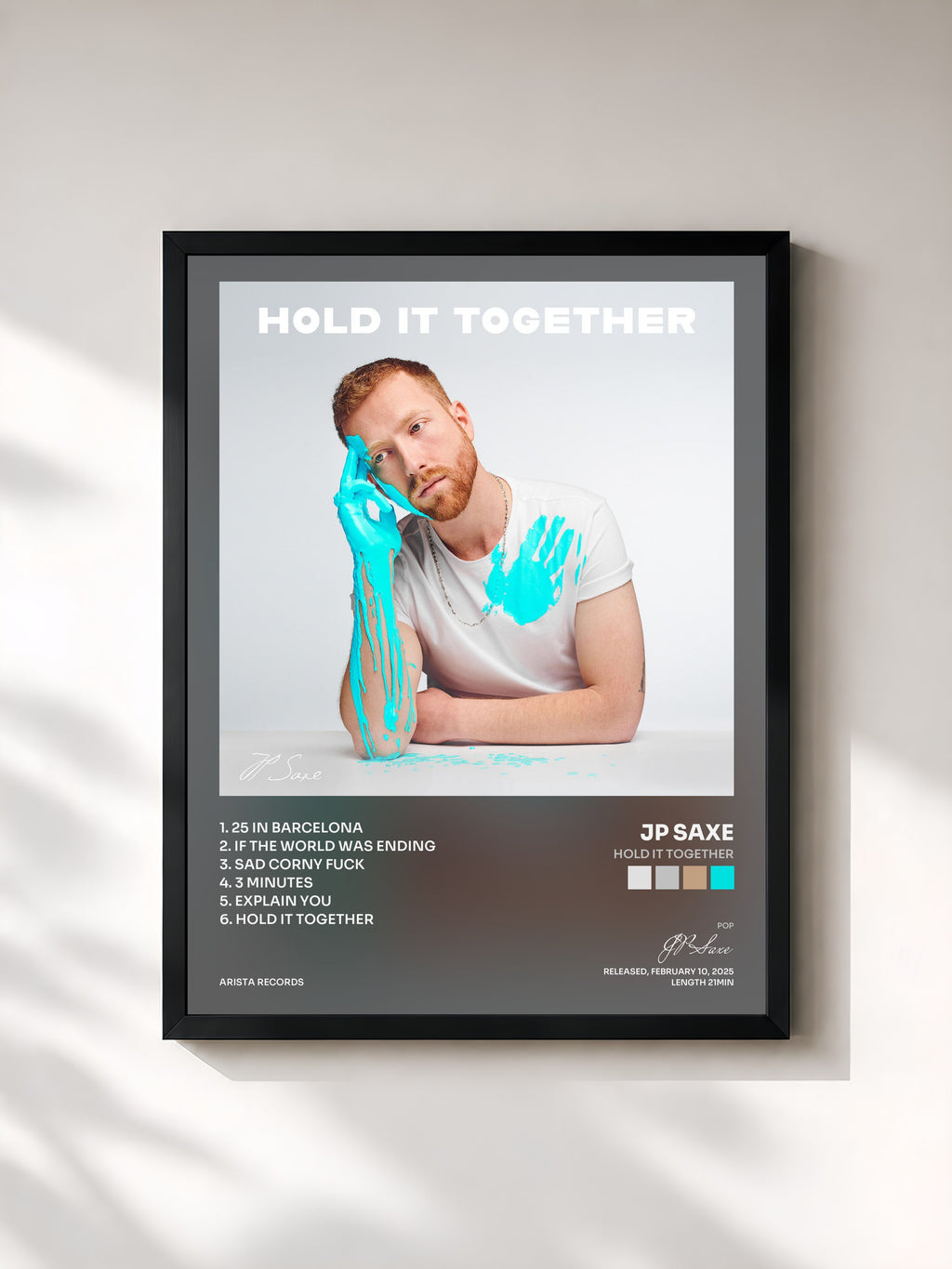 #noir Tableau de l'album Hold It Together de JP Saxe, cadre noir, imprimé et encadré en France