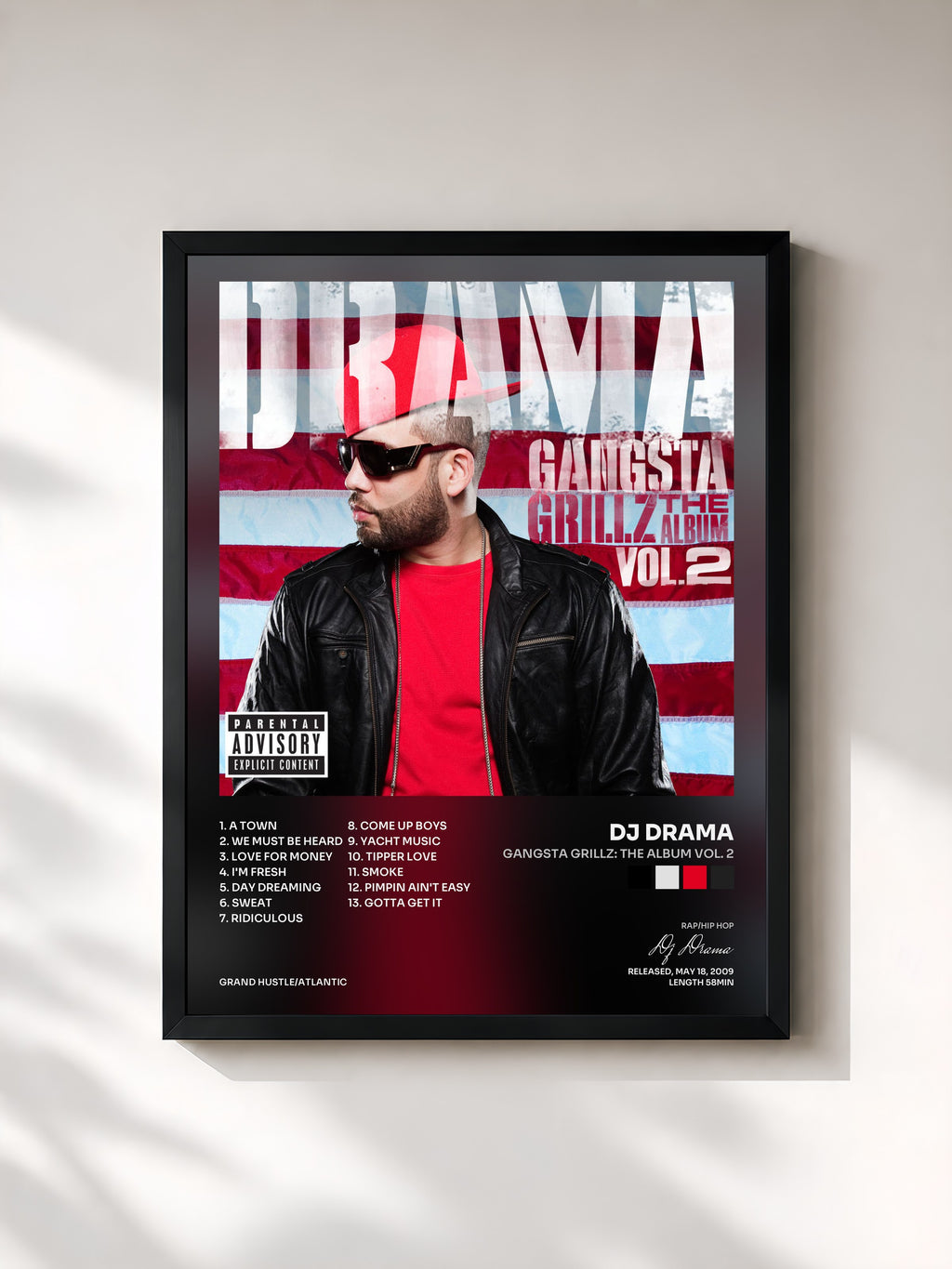 #noir Tableau de l'album Gangsta Grillz: The Album Vol. 2 de Dj Drama, cadre noir, imprimé et encadré en France