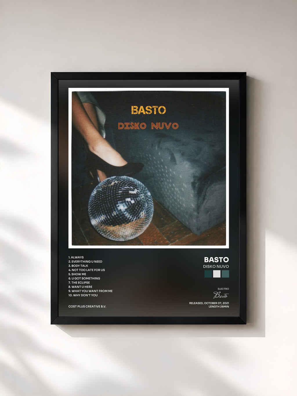 #noir Tableau de l'album Disko Nuvo de Basto, cadre noir, imprimé et encadré en France