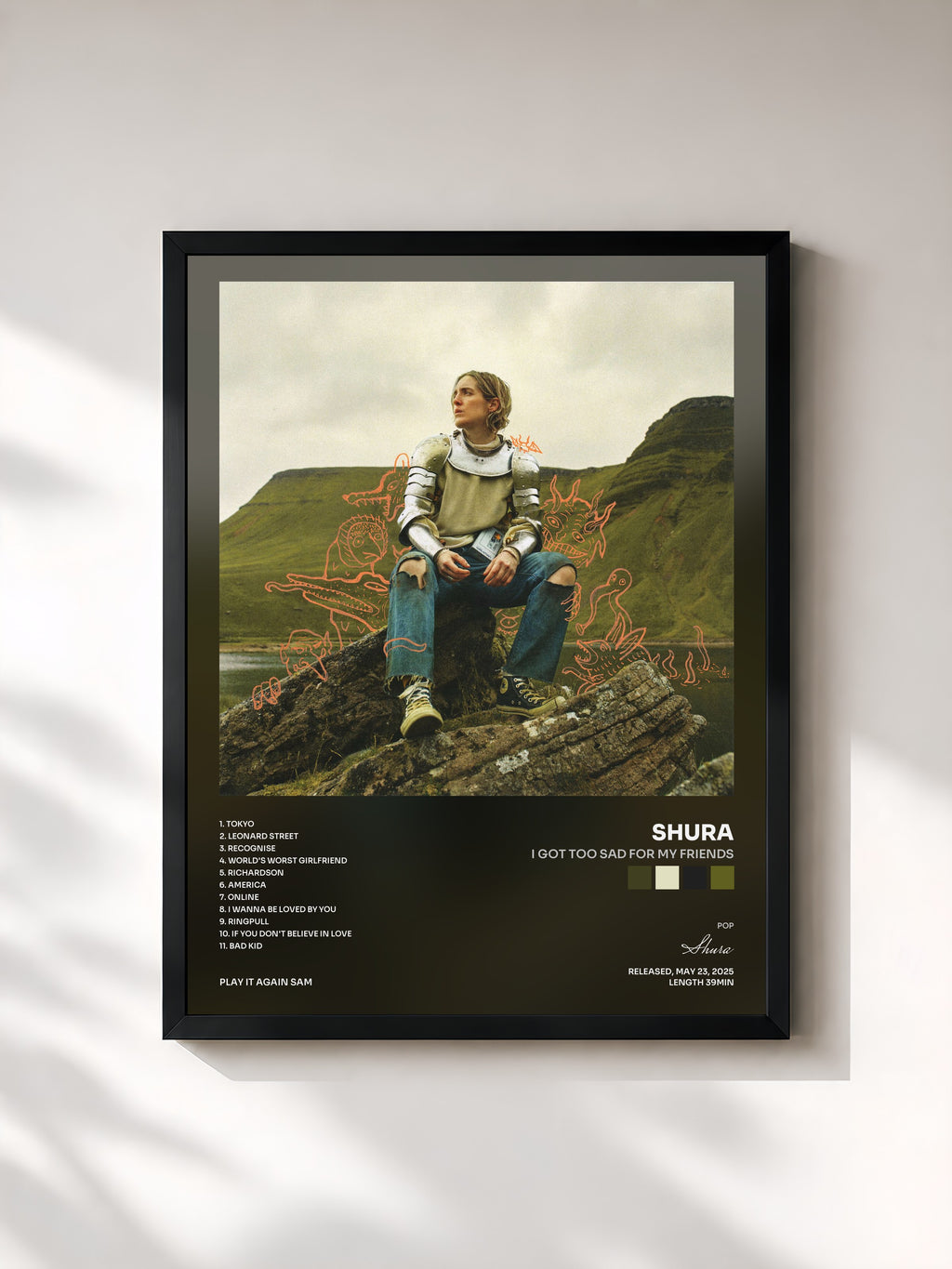 #noir Tableau de l'album I Got Too Sad For My Friends de Shura, cadre noir, imprimé et encadré en France