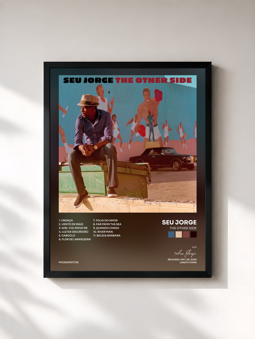 #noir Tableau de l'album The Other Side de Seu Jorge, cadre noir, imprimé et encadré en France