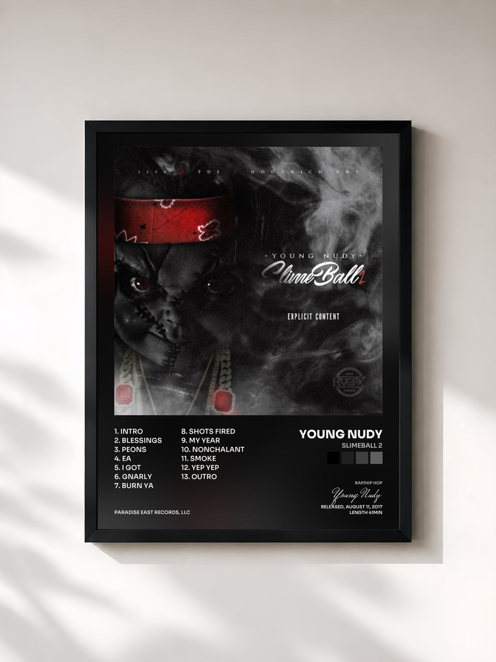 #noir Tableau de l'album SlimeBall 2 de Young Nudy, cadre noir, imprimé et encadré en France