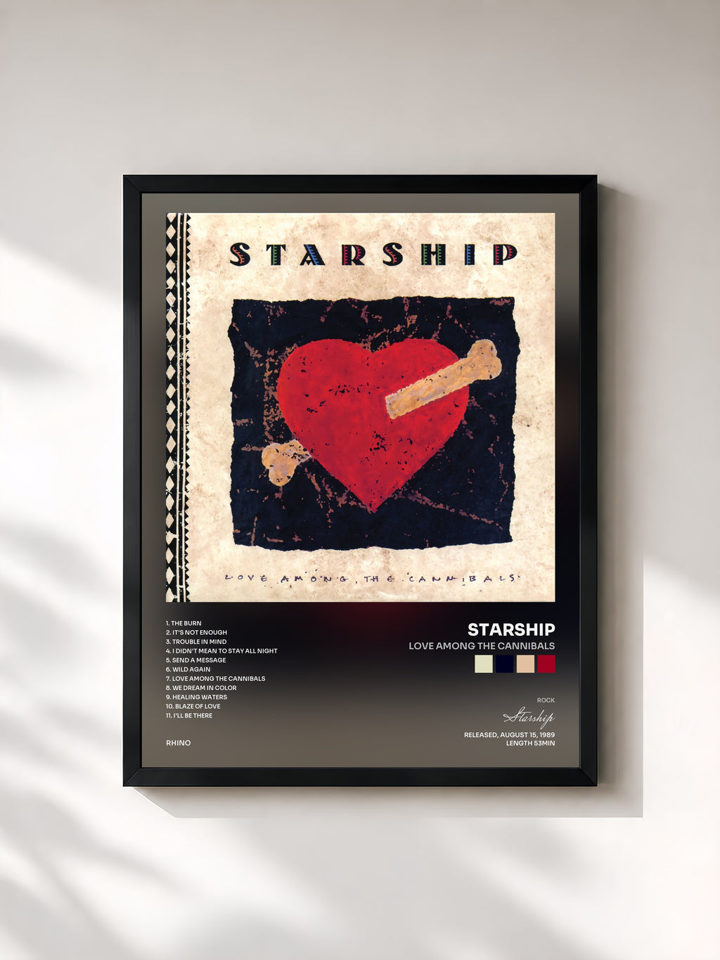 #noir Tableau de l'album Love Among The Cannibals de Starship, cadre noir, imprimé et encadré en France
