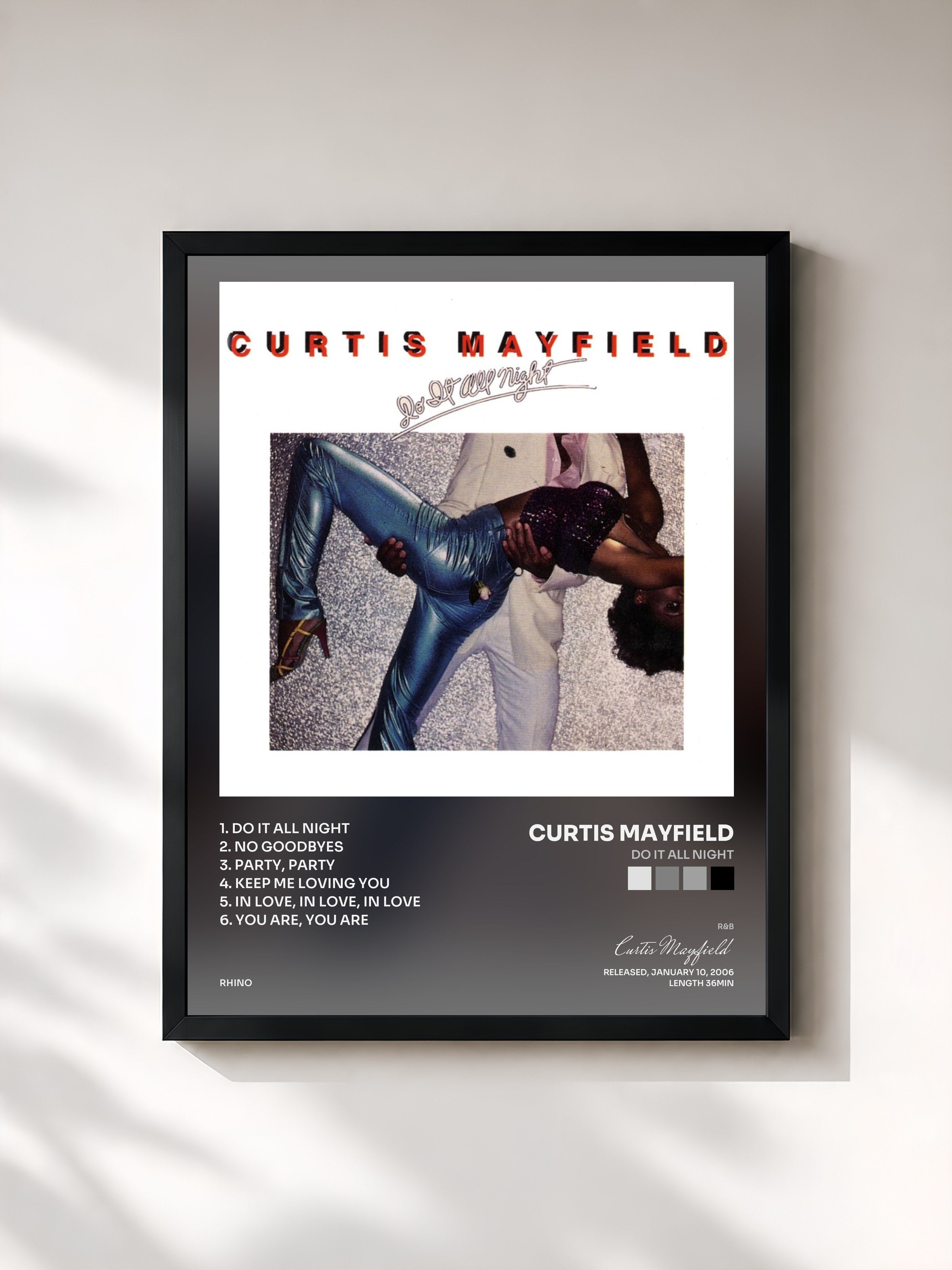 #noir Tableau de l'album Do It All Night de Curtis Mayfield, cadre noir, imprimé et encadré en France