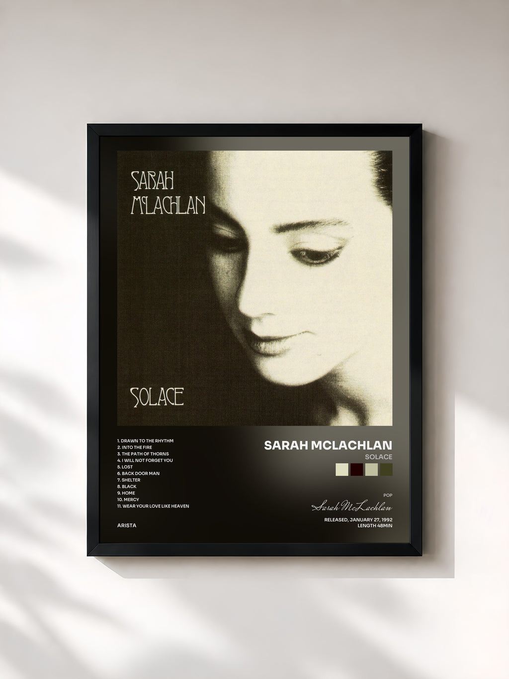 #noir Tableau de l'album Solace de Sarah McLachlan, cadre noir, imprimé et encadré en France