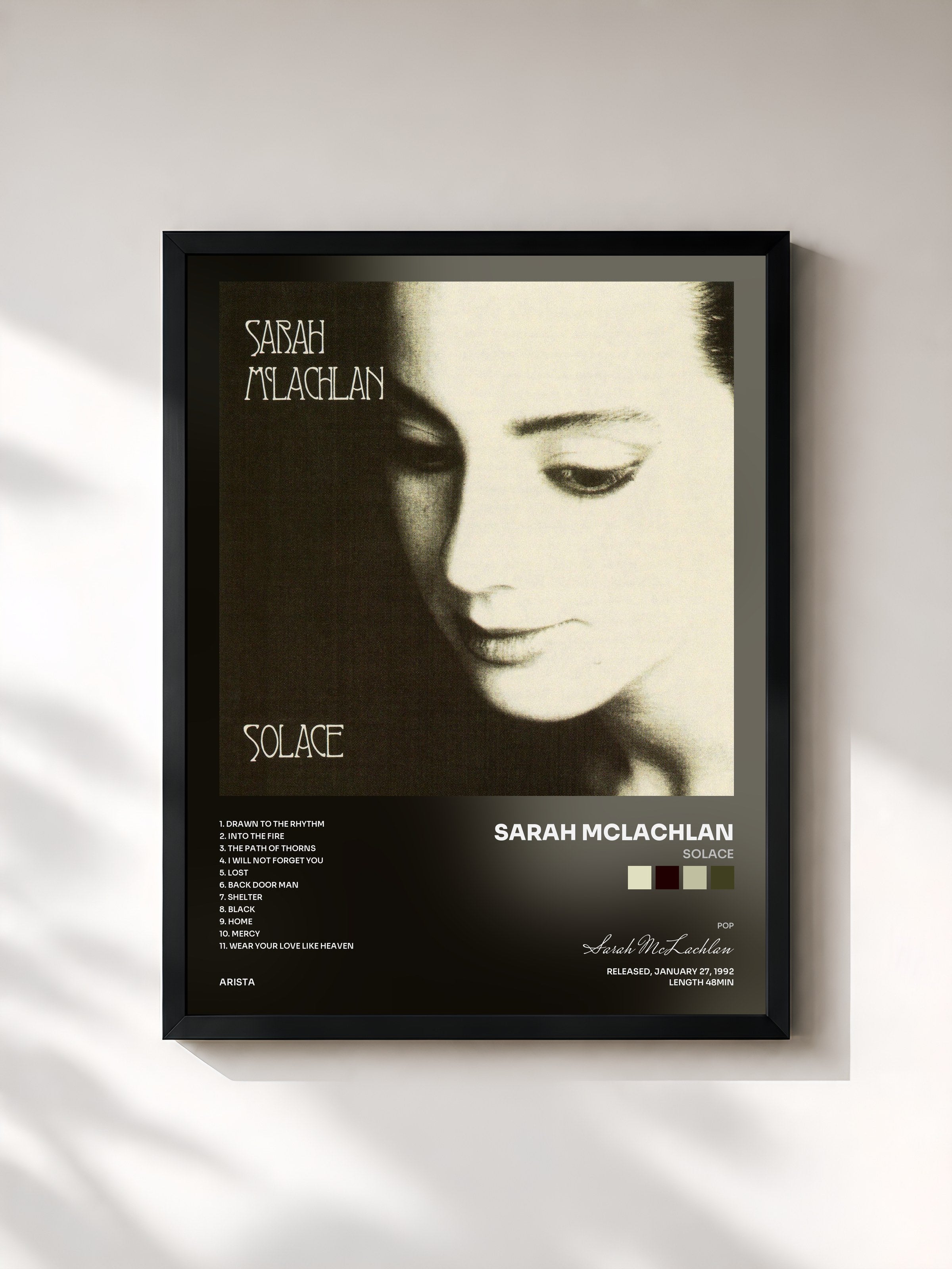 #noir Tableau de l'album Solace de Sarah McLachlan, cadre noir, imprimé et encadré en France