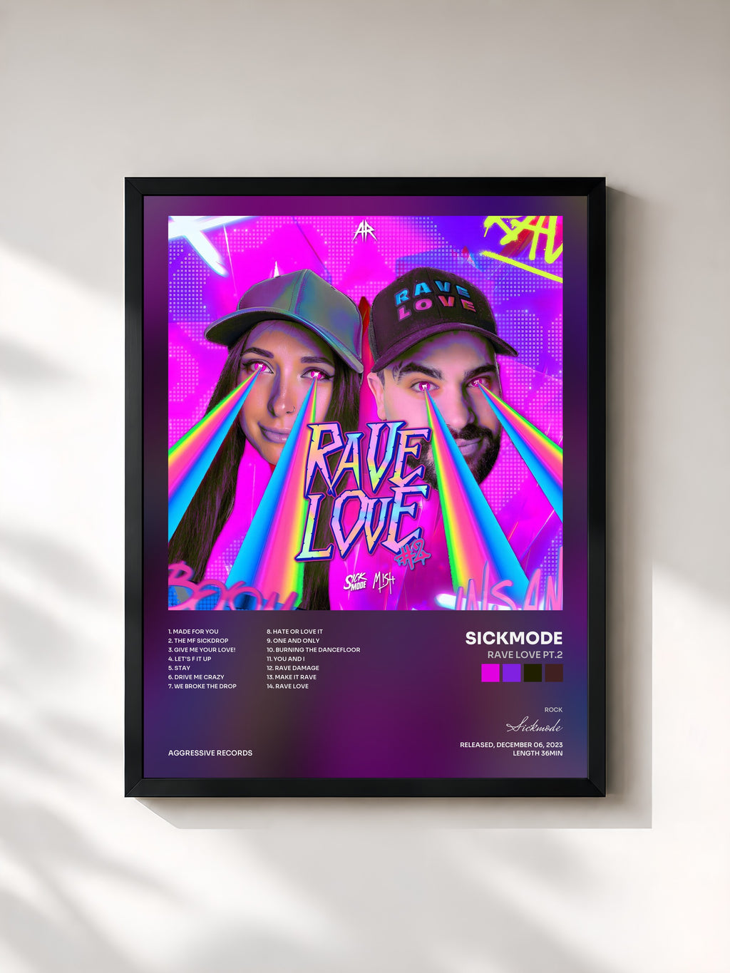 #noir Tableau de l'album RAVE LOVE PT.2 de Sickmode, cadre noir, imprimé et encadré en France