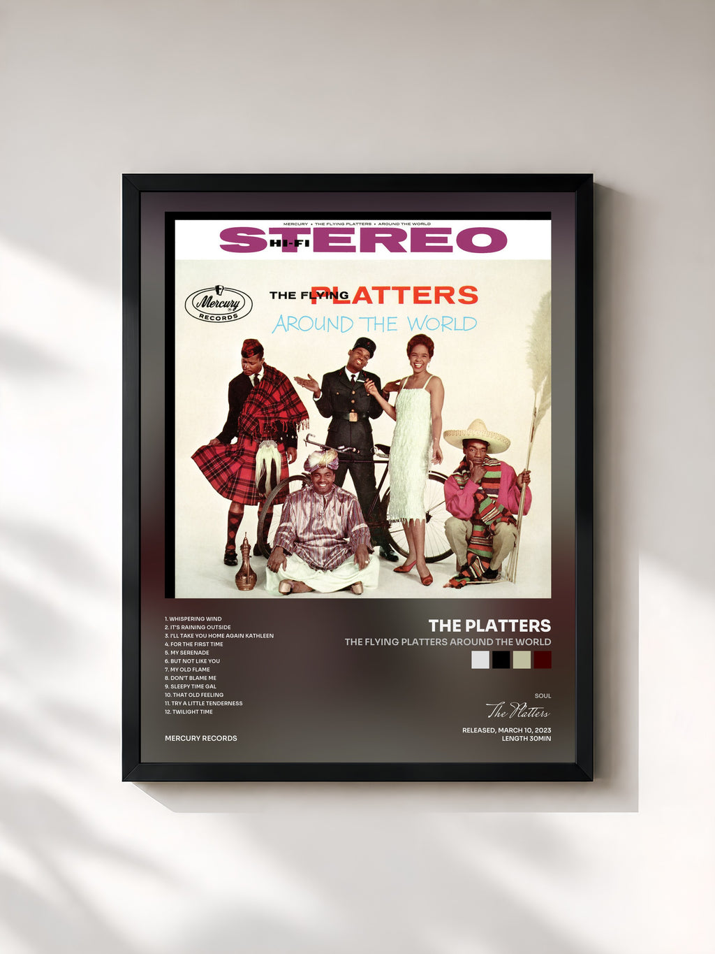 #noir Tableau de l'album The Flying Platters Around The World de The Platters, cadre noir, imprimé et encadré en France