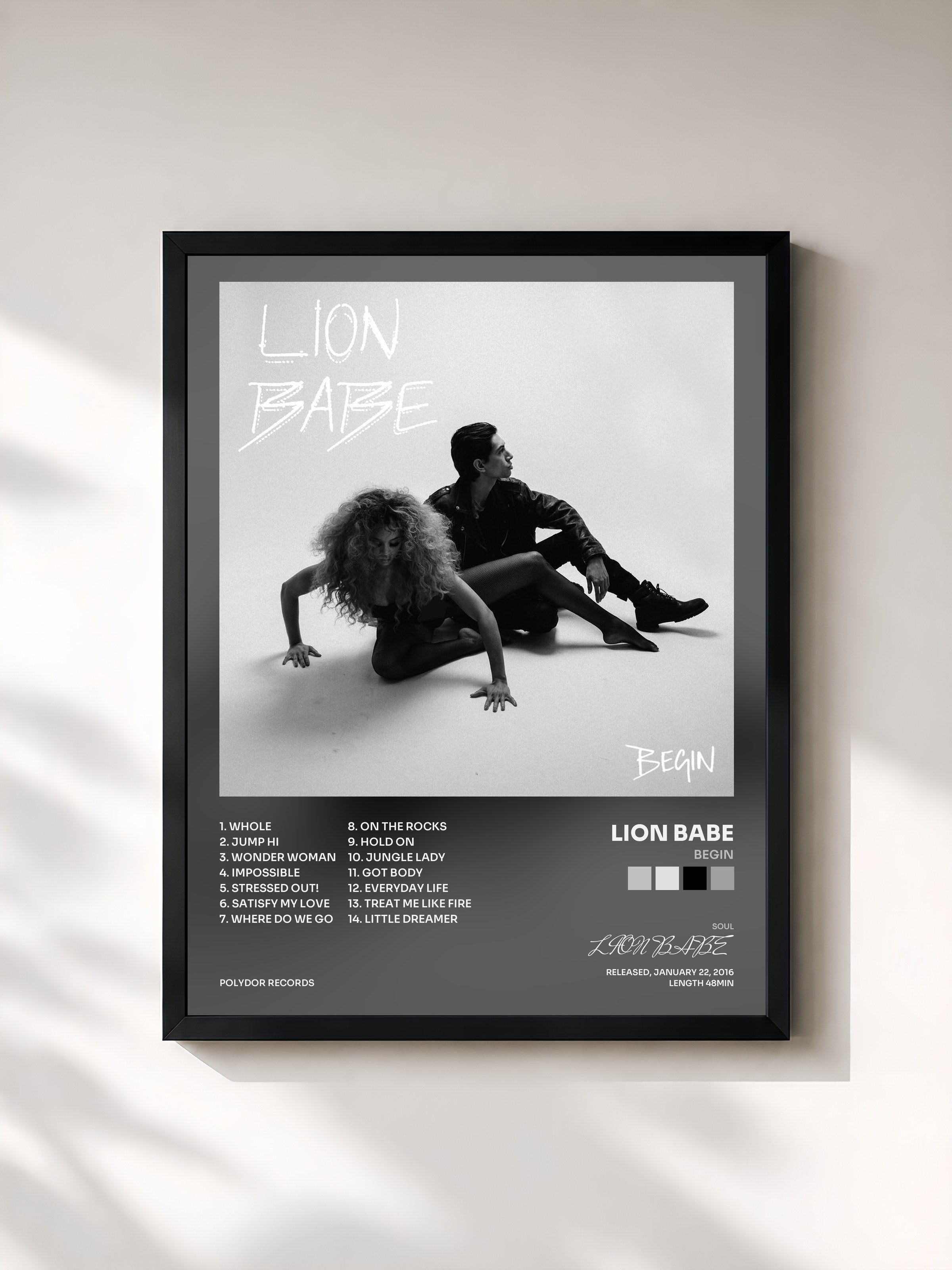 #noir Tableau de l'album Begin de LION BABE, cadre noir, imprimé et encadré en France