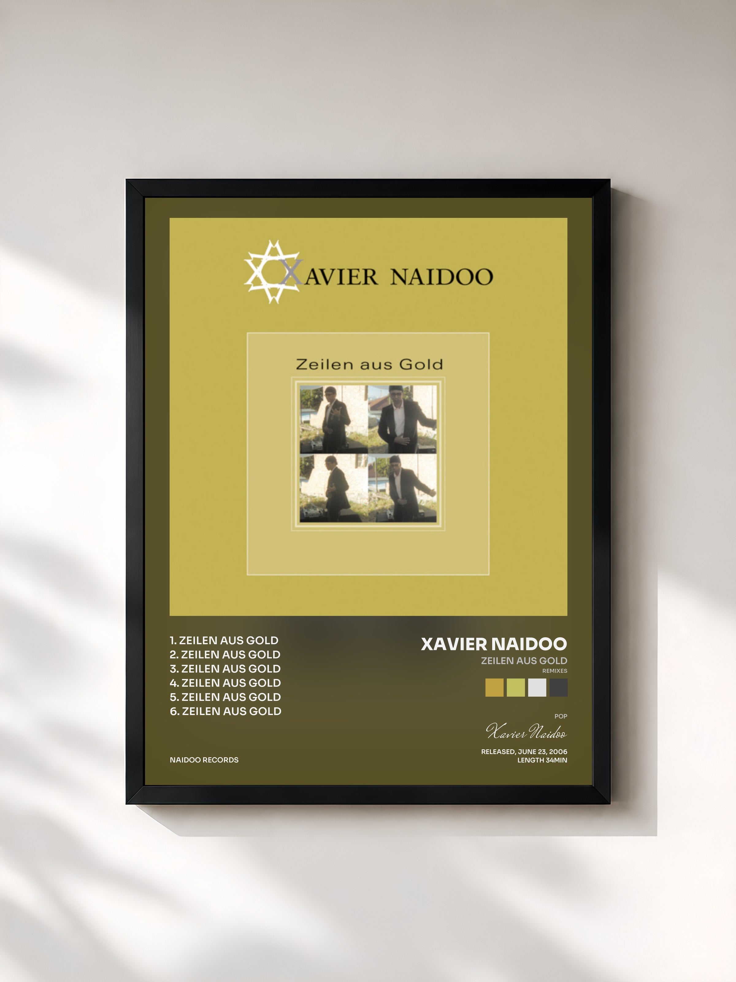 #noir Tableau de l'album Zeilen aus Gold (Remixes) de Xavier Naidoo, cadre noir, imprimé et encadré en France