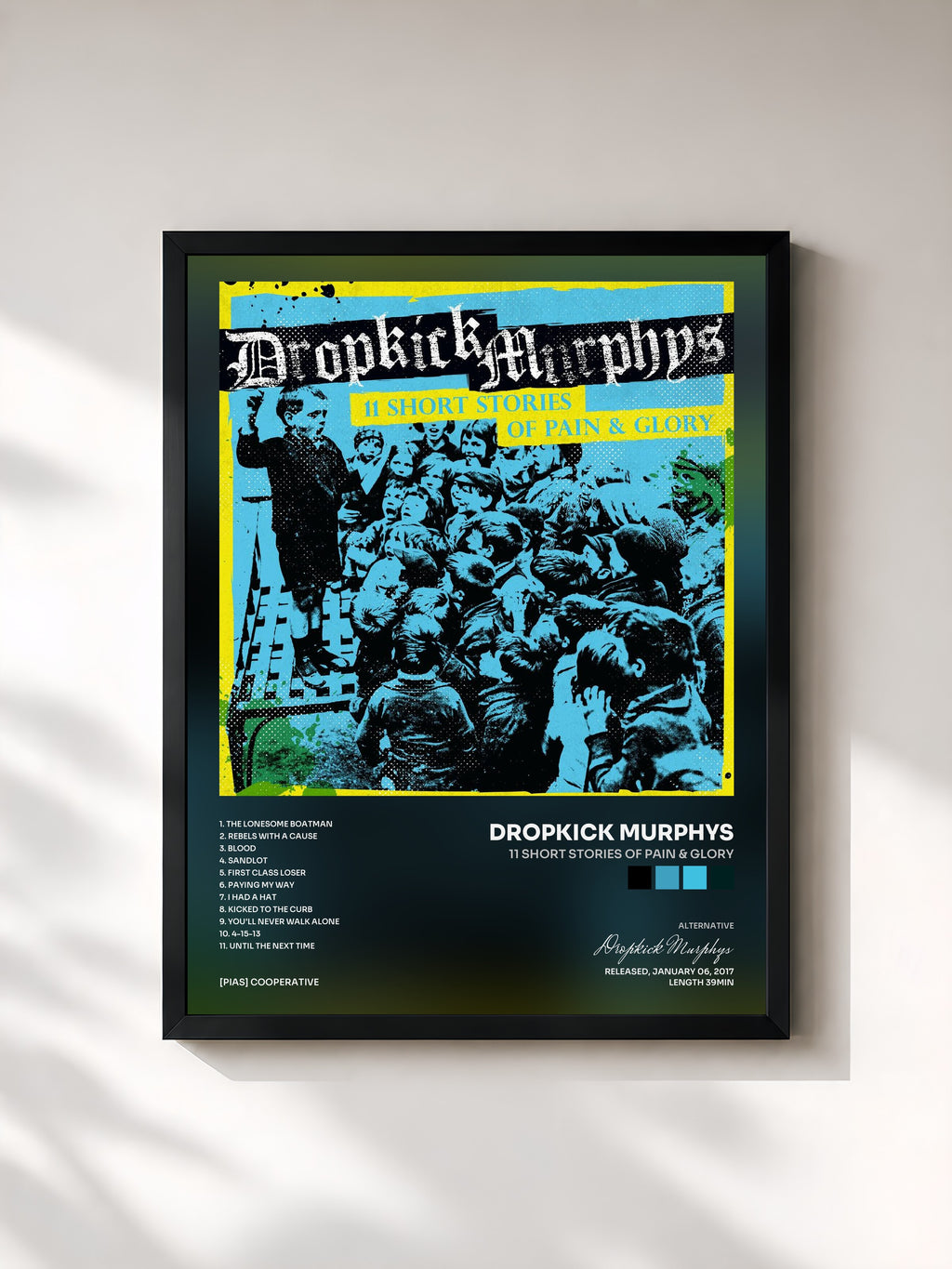 #noir Tableau de l'album 11 Short Stories of Pain & Glory de Dropkick Murphys, cadre noir, imprimé et encadré en France