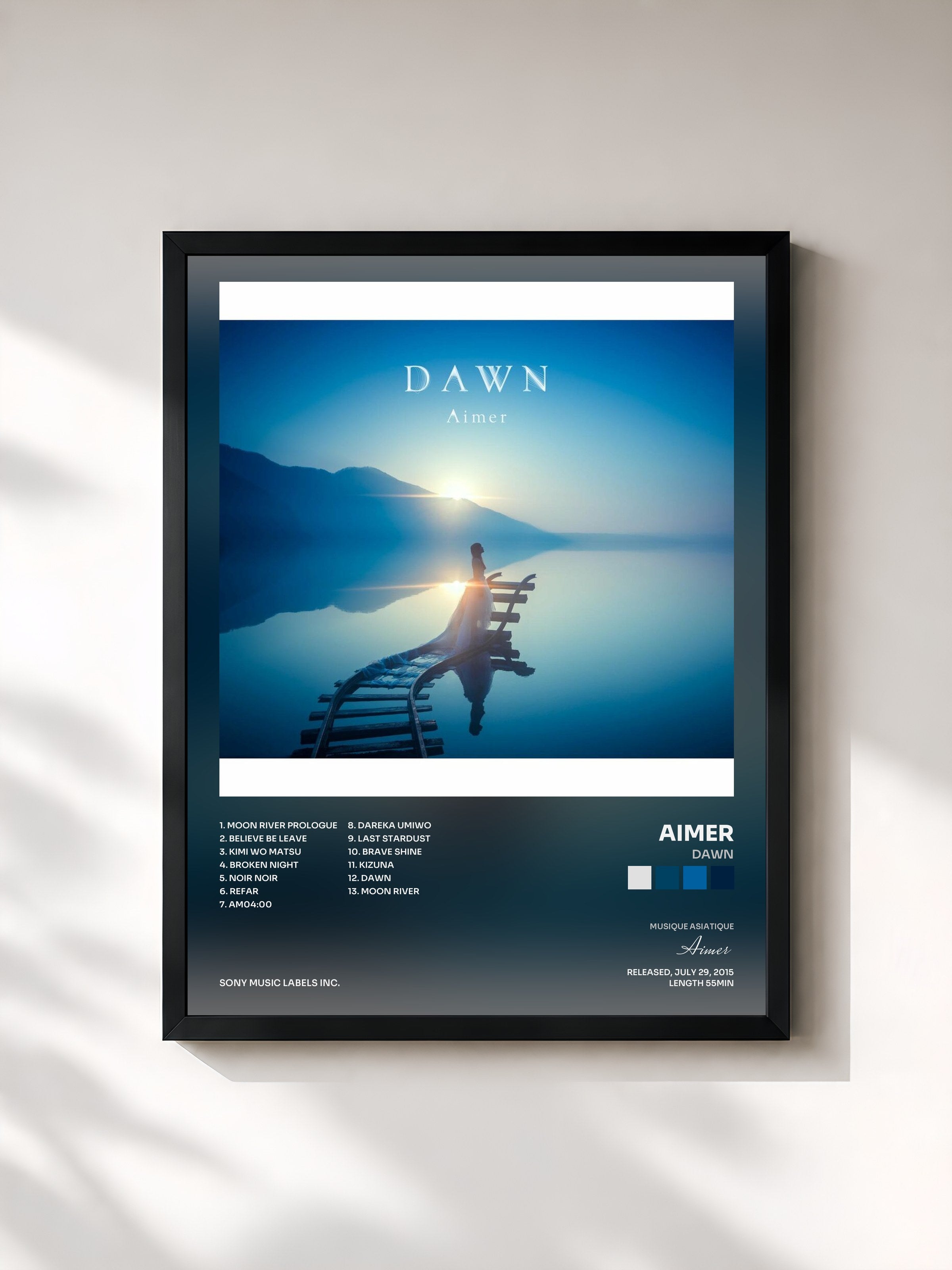 #noir Tableau de l'album DAWN de Aimer, cadre noir, imprimé et encadré en France