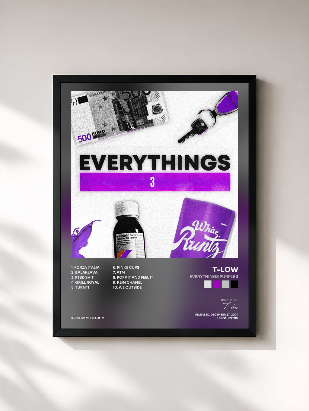 #noir Tableau de l'album EVERYTHINGS PURPLE 3 de T-low, cadre noir, imprimé et encadré en France