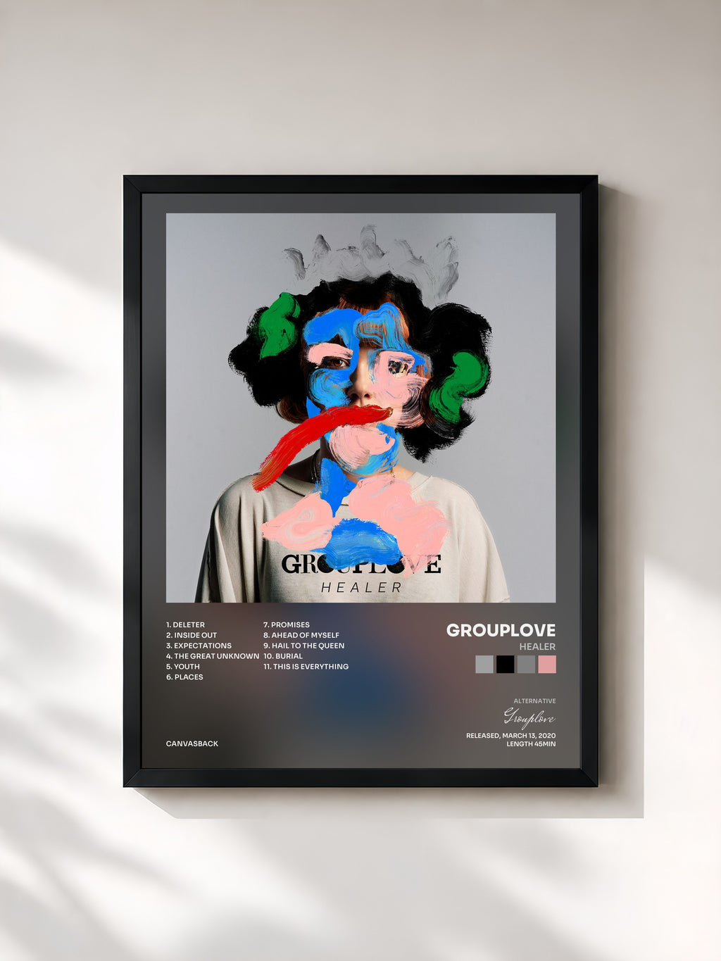 #noir Tableau de l'album Healer de Grouplove, cadre noir, imprimé et encadré en France